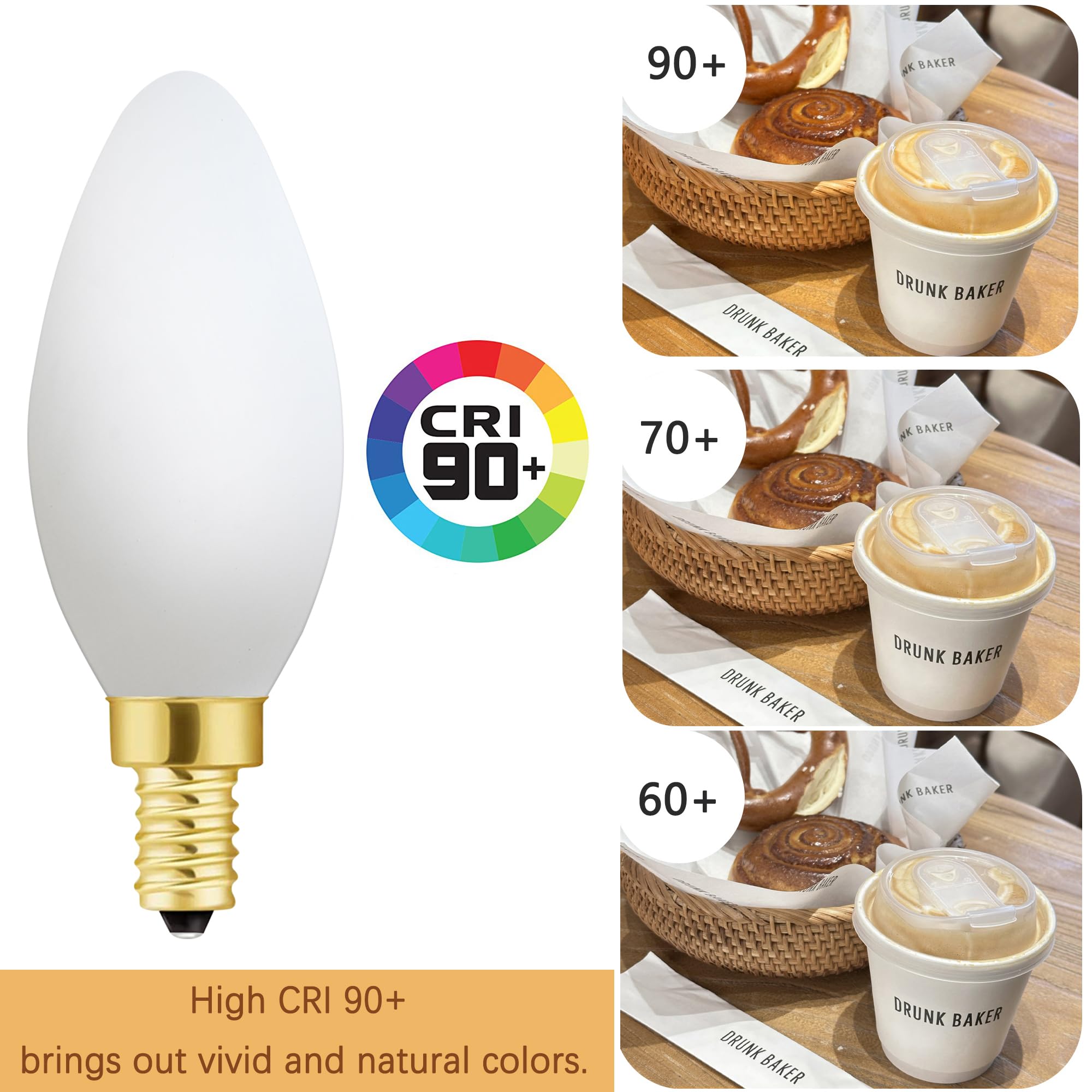 Xininsun E12 Frosted Candelabra Bulb 40W Equivalent, E12 Led Matt White Porcelain Dim-To-Warm 2000-2800K Cri 92 Excellent Color