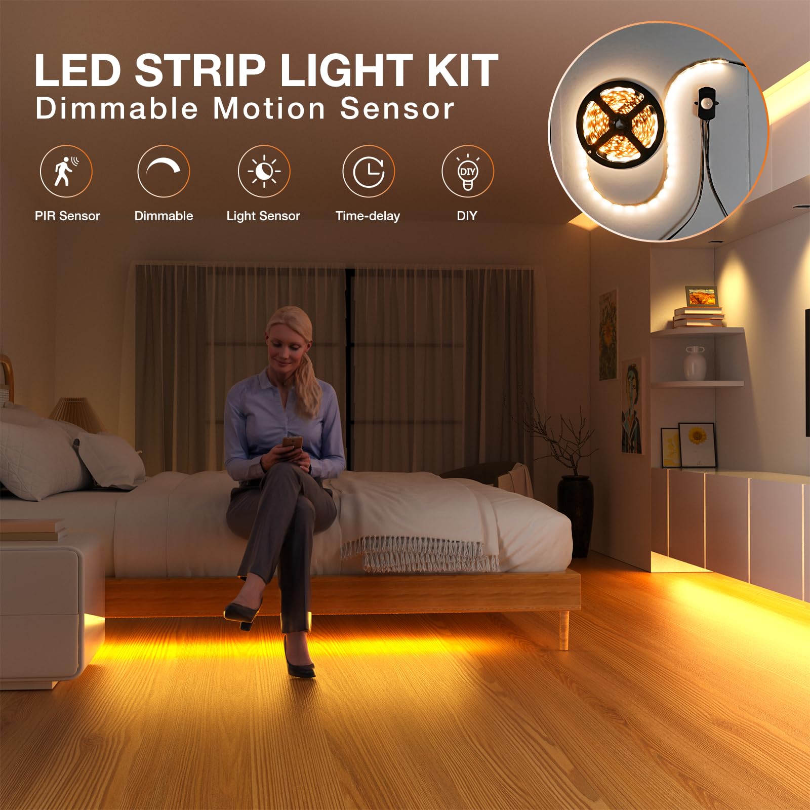 Sensky Dimmable Pir Motion Sensor Led Under Cabinet Lighting Kit Extendable Under Counter Led Light With Motion Sensor For Gun S