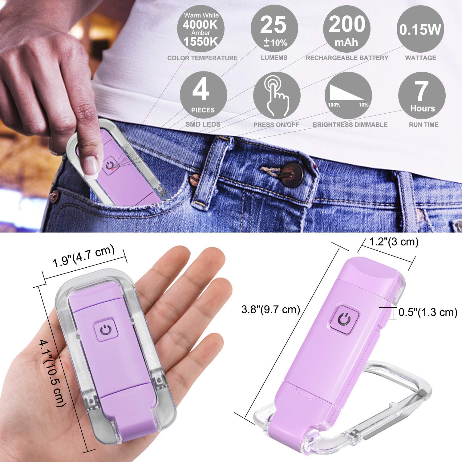 Rechargeable Book Reading Light For Kids,Clip On Led Book Light In Bed,Portable Bookmark Light With Brightness Adjustable For Ey