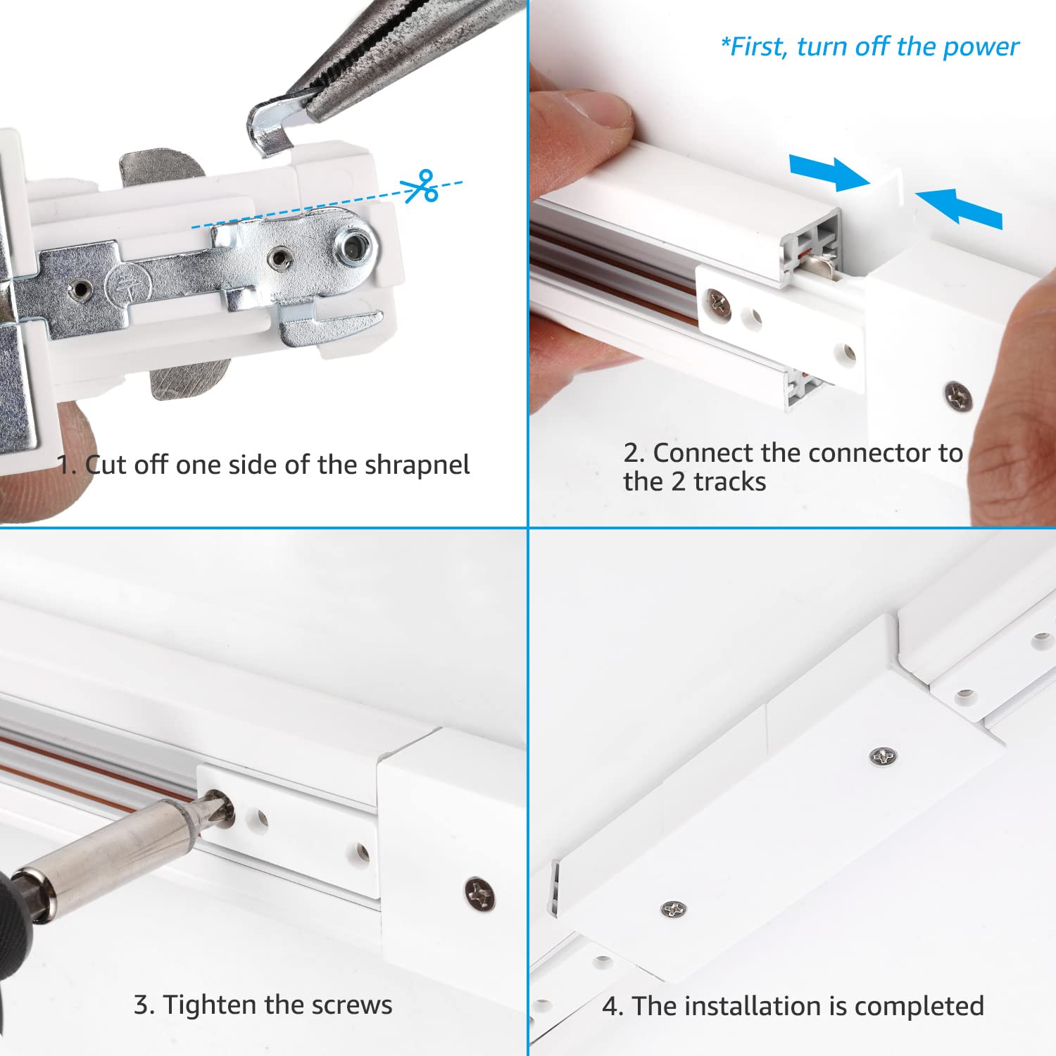 LEONLITE H Track Power Feedable I Connector, UL Listed, Polycarbonate, White, Model 49905