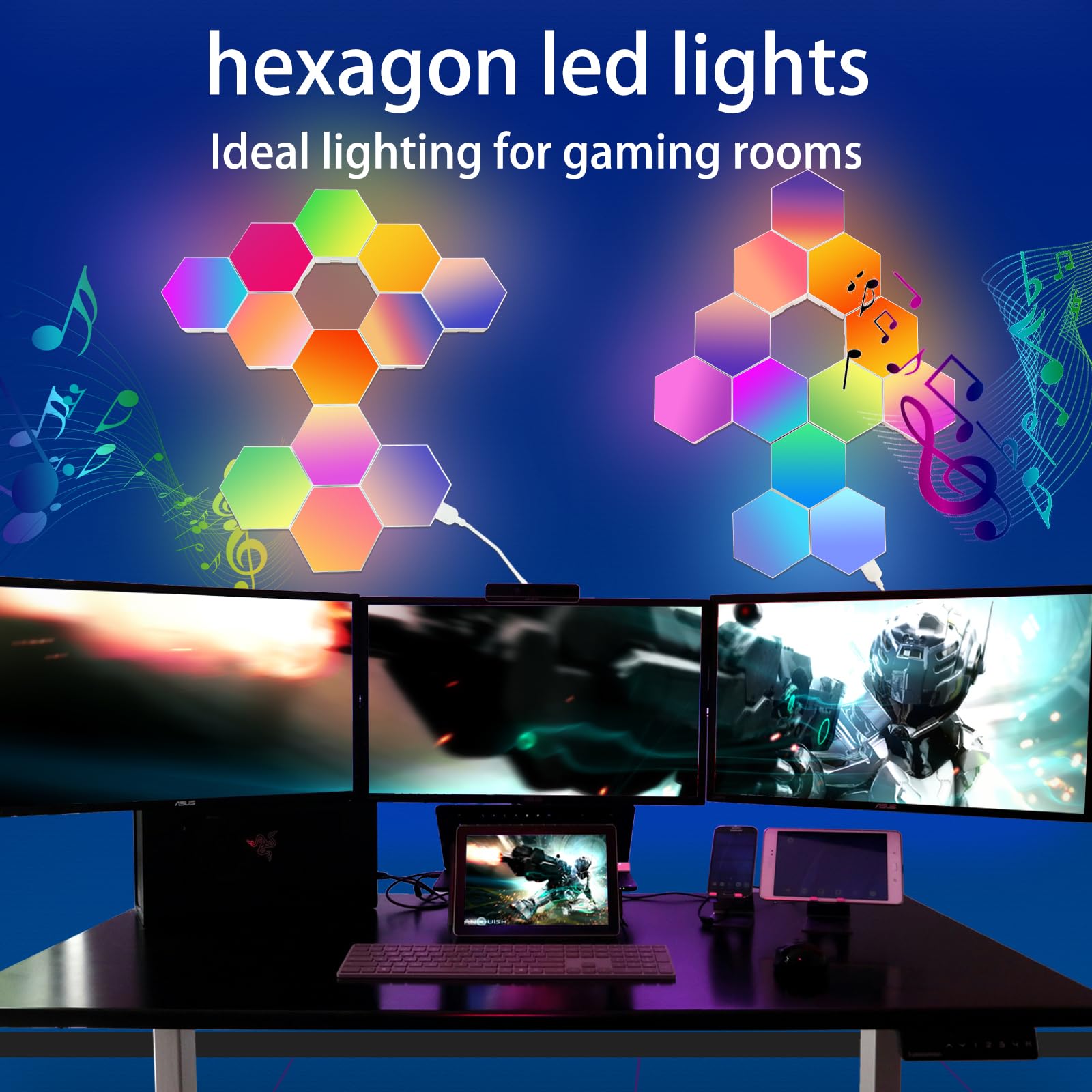 Yeyizu 12Pack Hexagon Lights For Wall Led, Hexagon Led Lights That Sync With Music, App & Remote Controls Hex Lights, Rgb Led Wa
