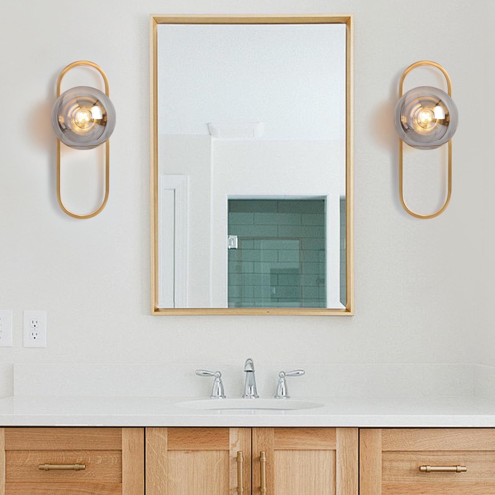 Wall Sconces Set Of Two Gold Wall Lamp Sconces Wall Lighting With Grey Globe Glass Shade Wall Lights Sconces Wall Decor Set Of 2 Wall Lights For Living Room Wall Lamps For Bedrooms Set Of 2