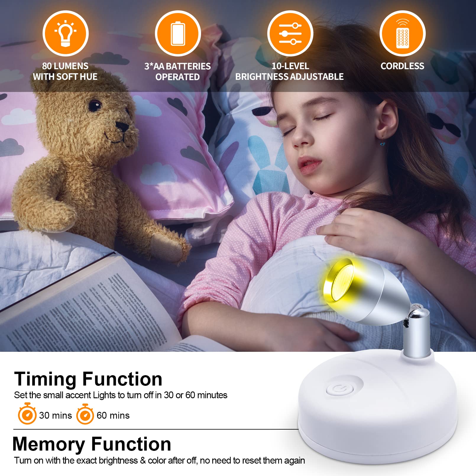 Hfcdl Wireless Led Mini Spotlight With Remote, Rgb Color, Timer & Dimmer - 6Pcs Indoor Uplighting