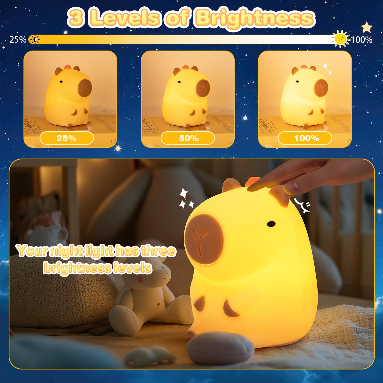 Loatme Night Light For Kids  Rechargeable Dimmable Silicone Led Nightlight With 7 Colors  Baby Nursery Night Lamp  Touch Squishy Lamp  Cute Gifts For Girls  Boys  Toddler Room Decor  Capybara