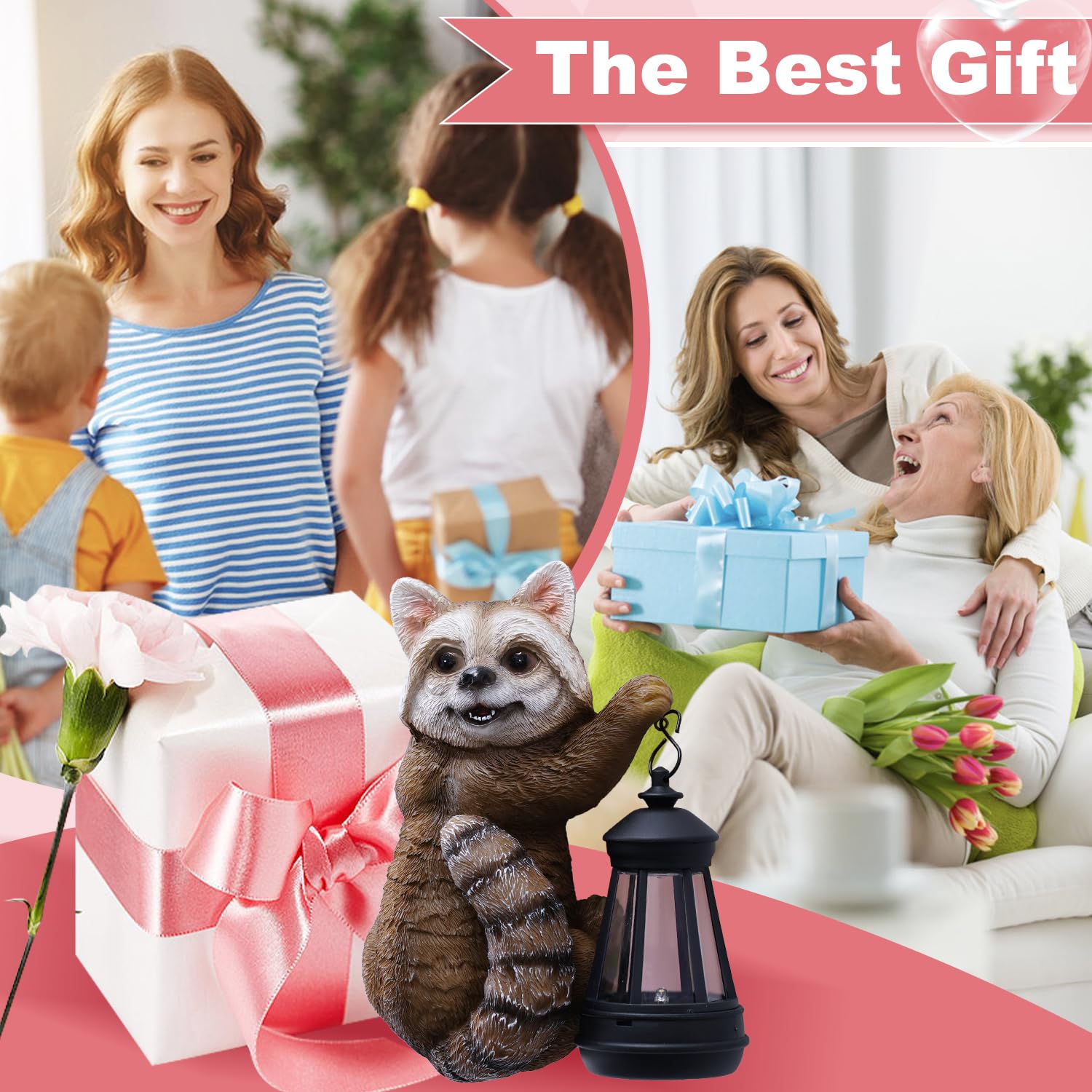 Fashionoda Raccoon Tree Hungger With Solar Lantern - 7.4 Inch Raccoon Outdoor Statue For Garden Yard Decor Outside,Best Garden G