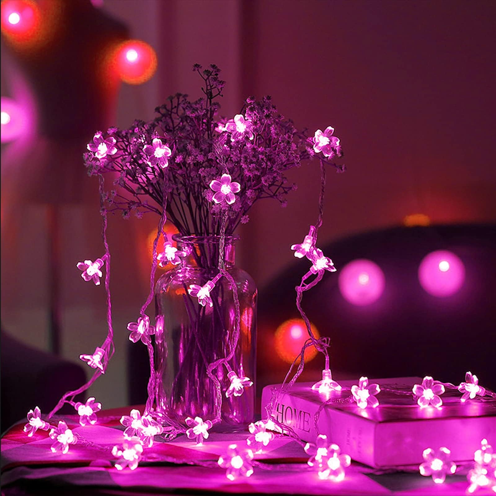 Keretuby Fairy Flower String Lights, USB & Battery Lighted Decorative Cute Cherry Blossom Indoor Bedroom Window Hanging, Novelty