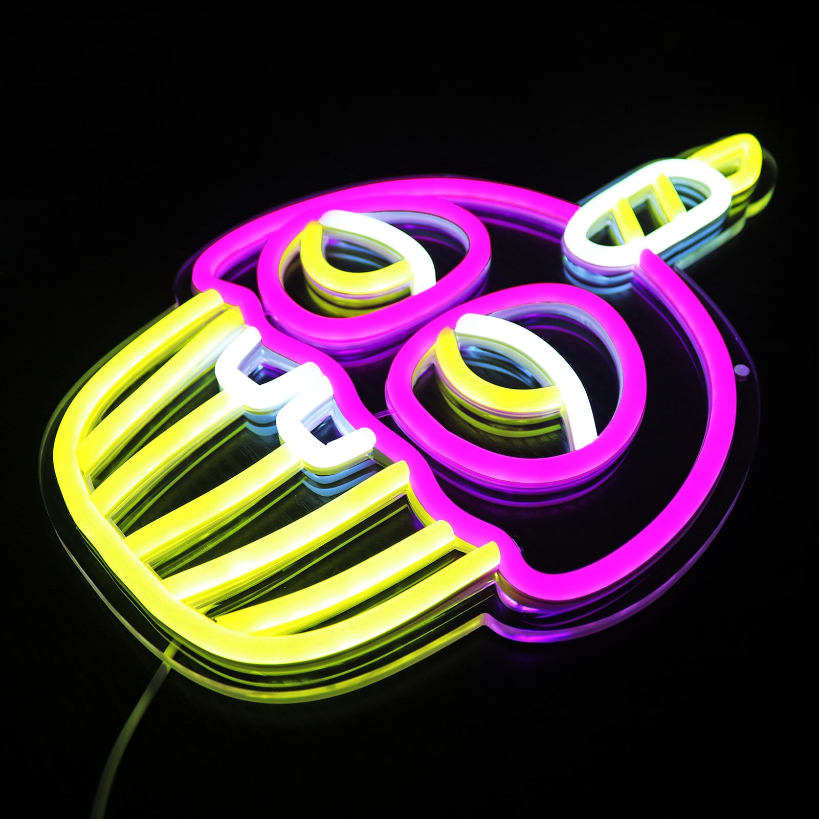 NAIYISI Cupcake Anime Neon Wall Sign, LED Decor for Bedroom, USB Powered, 11.8x7.8 inches, Pink/Yellow/White