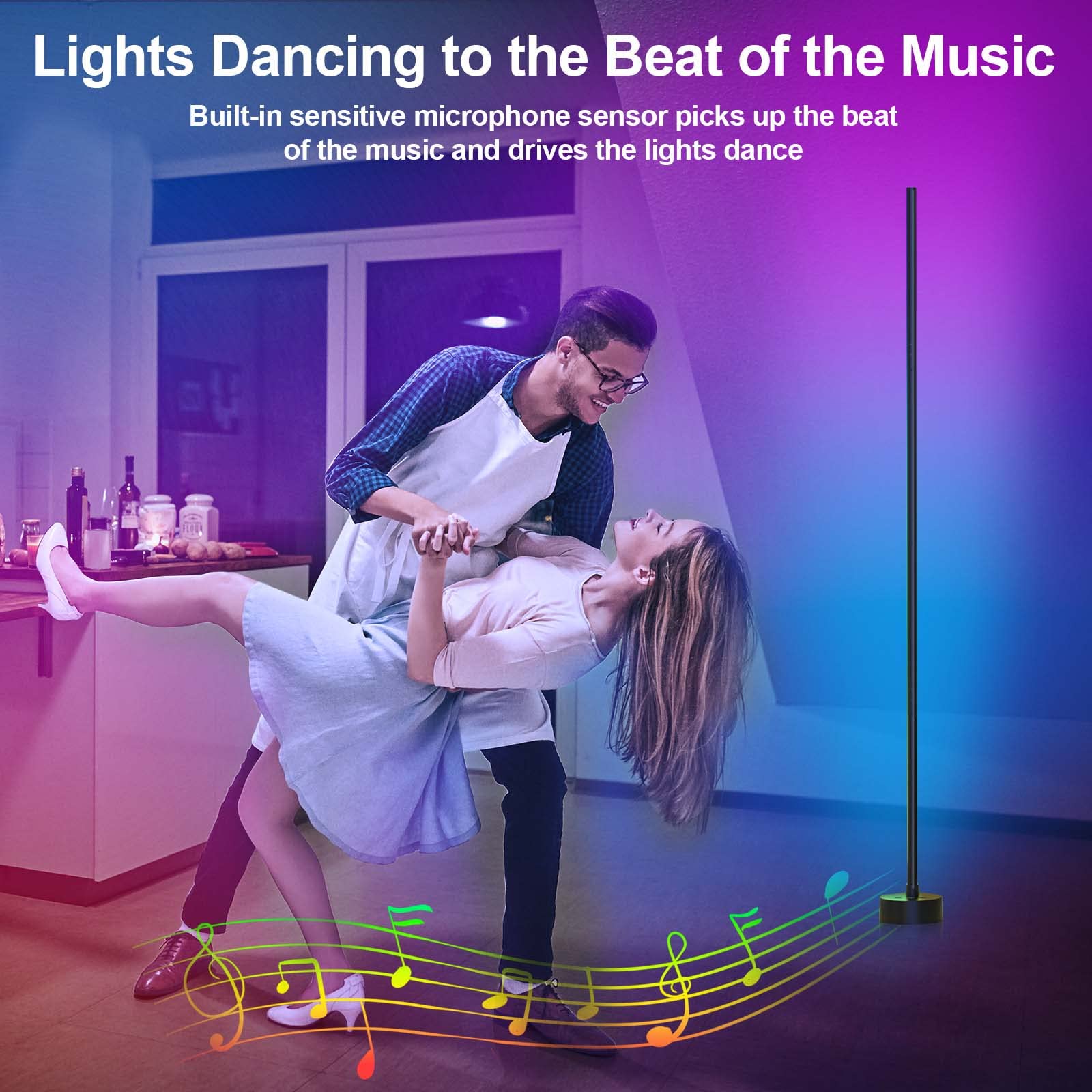 Miortior Smart RGB LED Corner Floor Lamp, 16 Million Colors, App & Remote Control, Model LZ-1201000A, Ideal for Living Rooms & Gaming Rooms