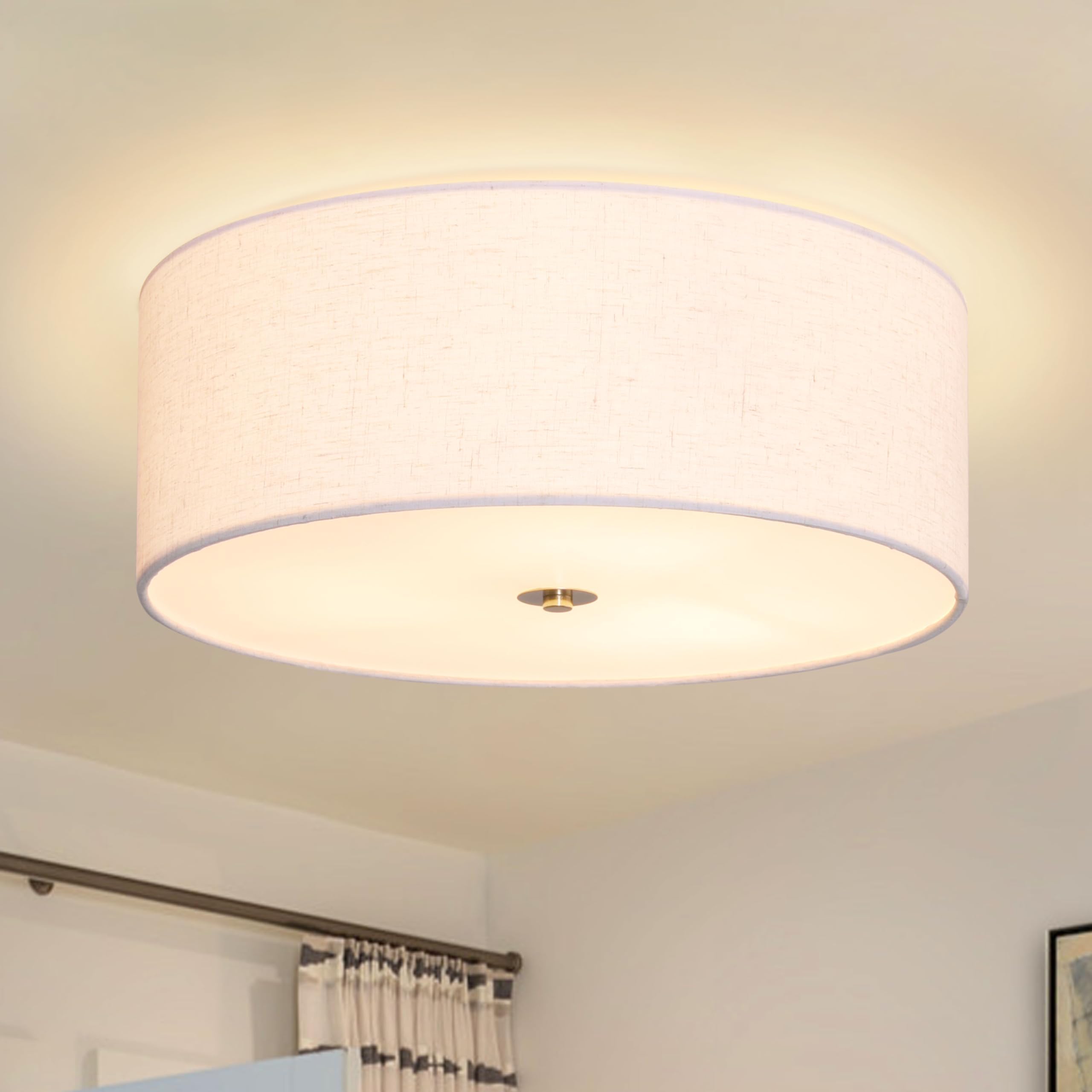 15.7 Inch Flush Mount Ceiling Light Fixture 3-Light Drum Modern Gold Ceiling Light Fixture Dimmable Close To Ceiling Light Fixtu