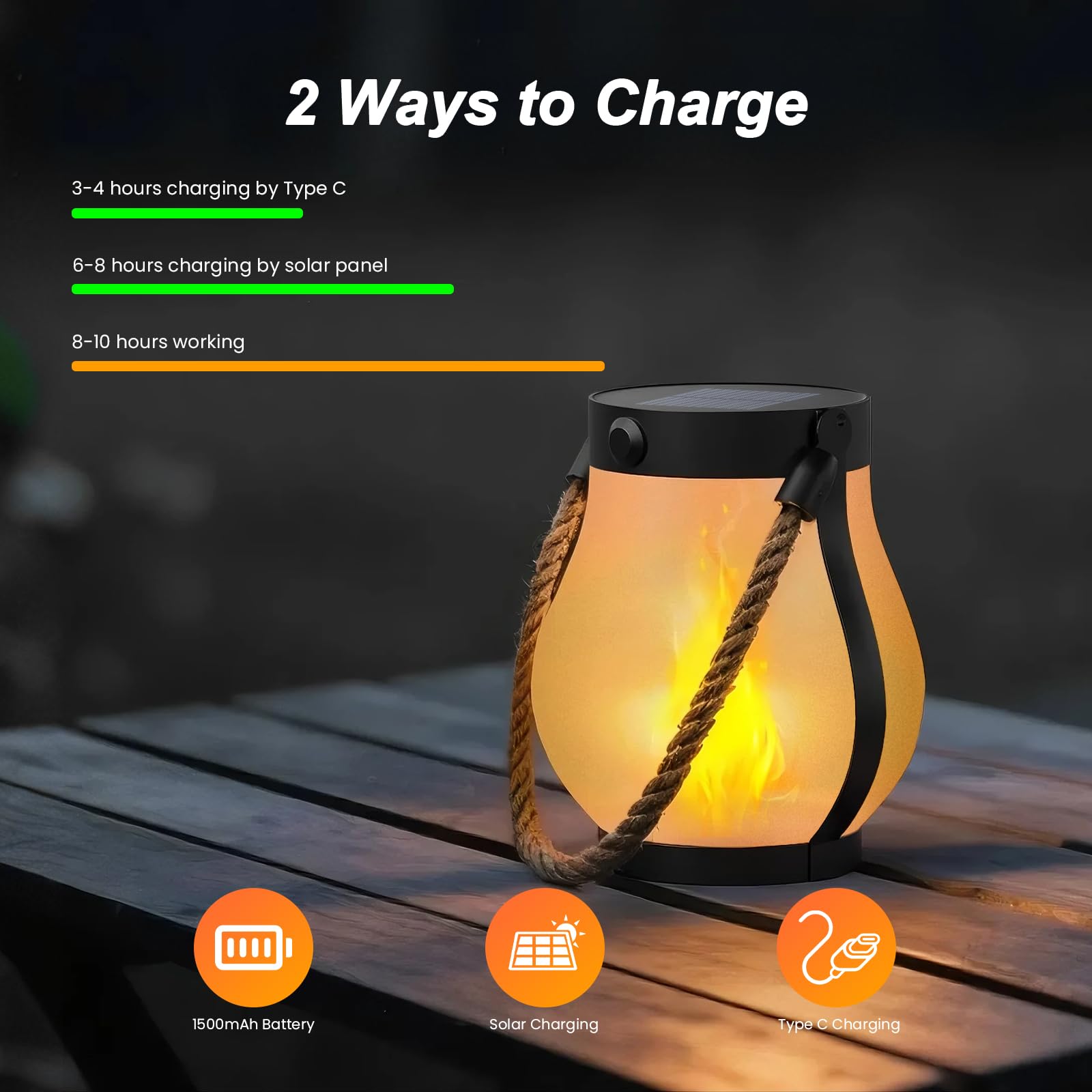 Hompavo Gen2 Solar Lanterns - Waterproof, Realistic Flickering Flame, Dual Charging, 2 Pack, Model HPSL-USAS1