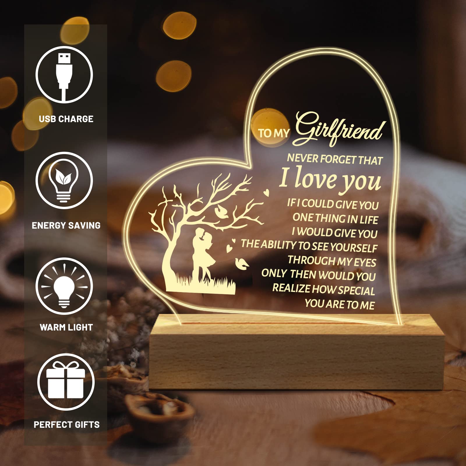 Hiipeenow Acrylic Engraved Night Light For Girlfriend - Perfect Birthday & Anniversary Gift