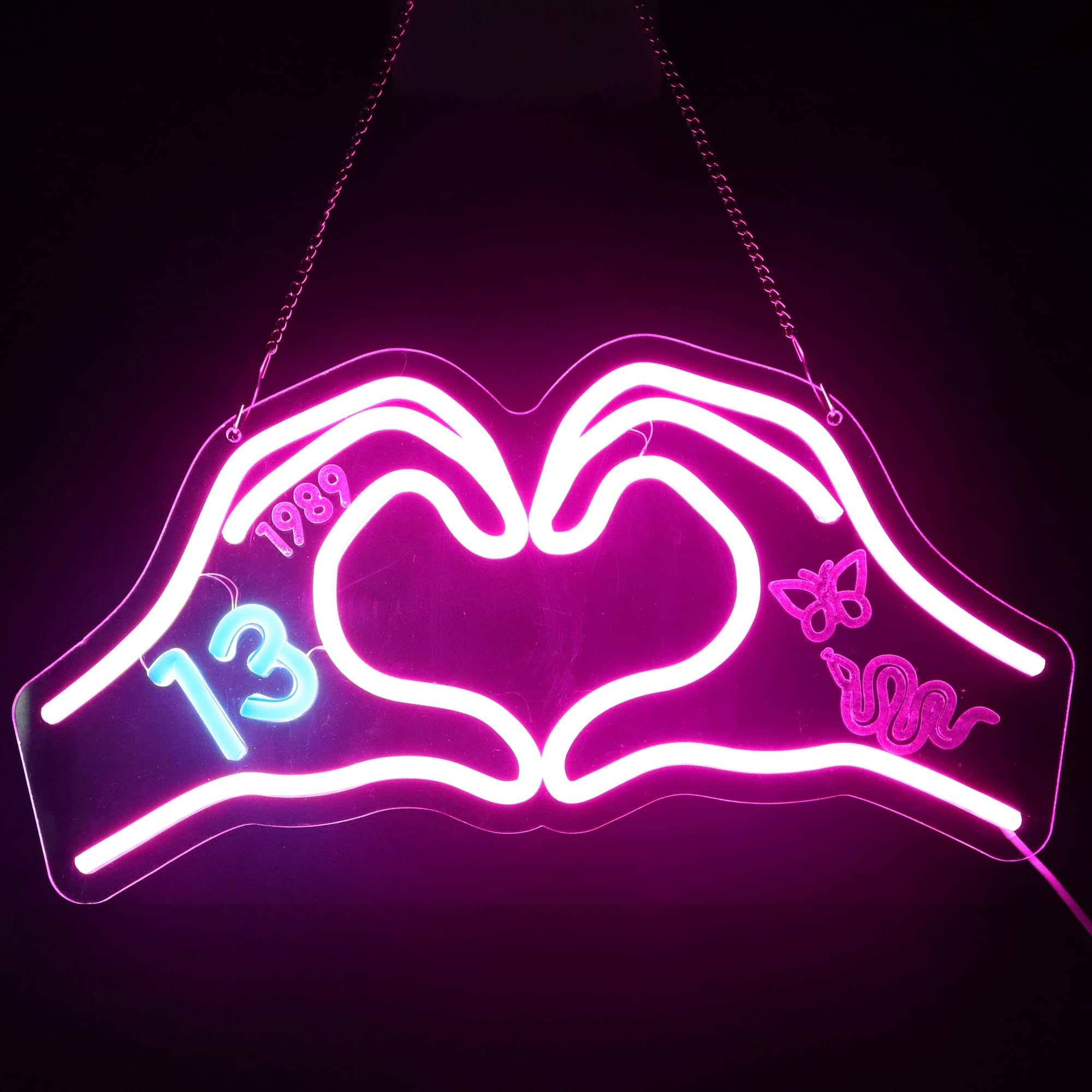 HMASYO Heart Hands Neon Sign Light, Pink Acrylic 15.7in with Dimmer, Model 2411A - LED Wall Art for Bedroom, Game Room, Party Decor