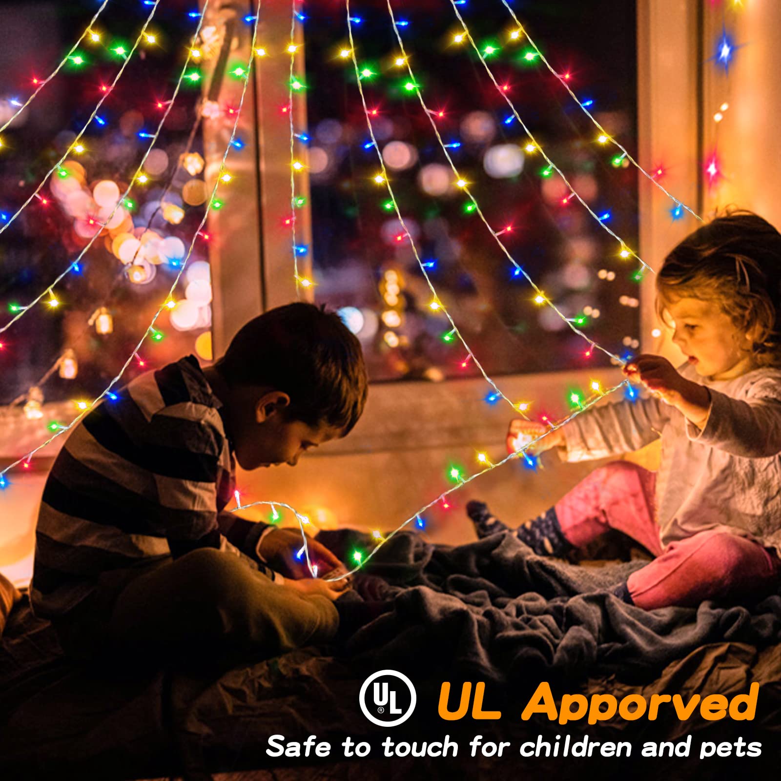 BlcTec Christmas Lights, 317 LEDs Waterfall Tree Lights, 11.9ft, 8 Modes, Waterproof, Multicolor, Model JT-EL/FC300V0200-C