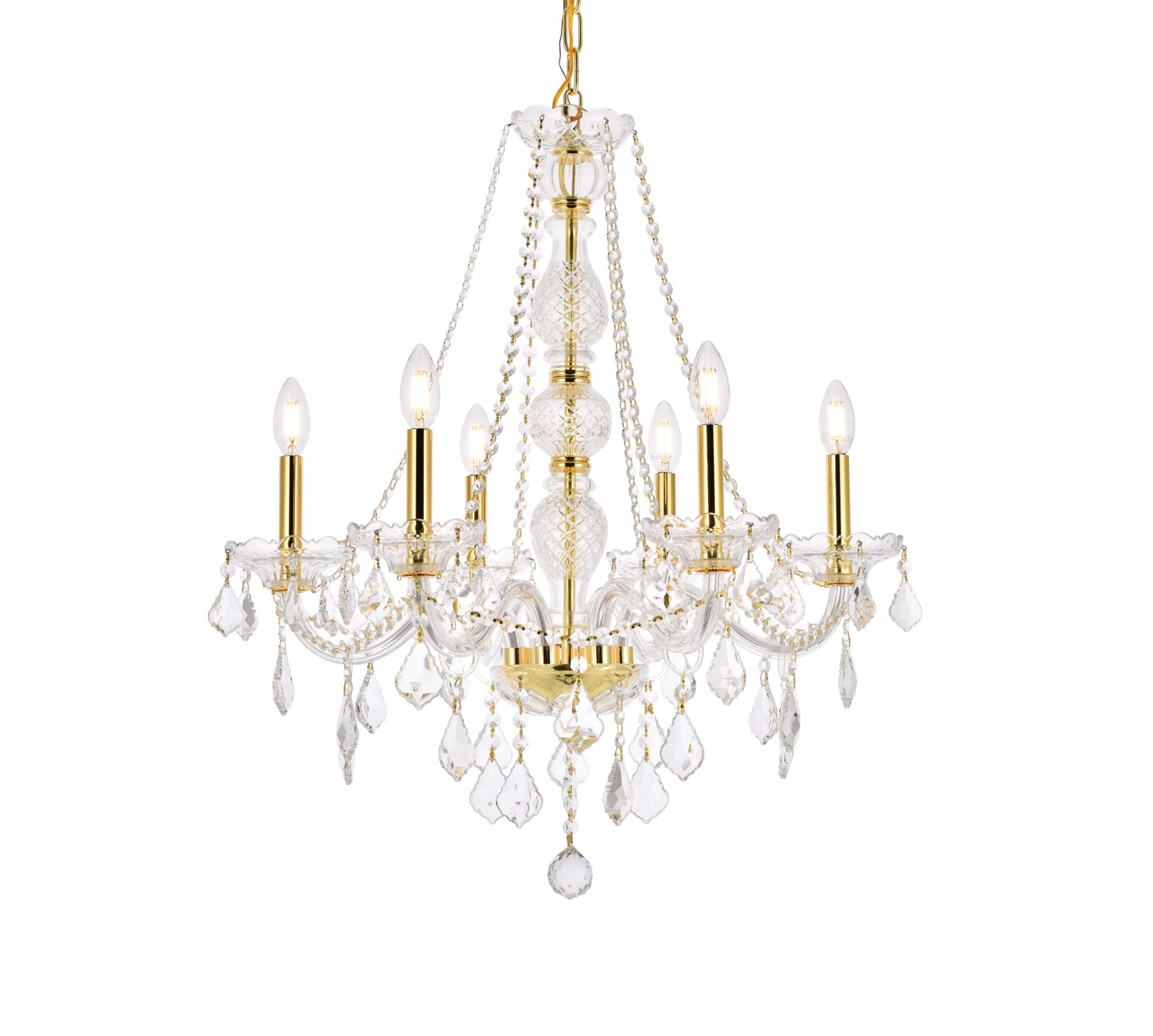 Elegant Lighting Value Verona Chandelier, 6 Light, Alloy Steel, Clear Royal Cut Crystal, Model V7856D24G/RC, Gold Finish