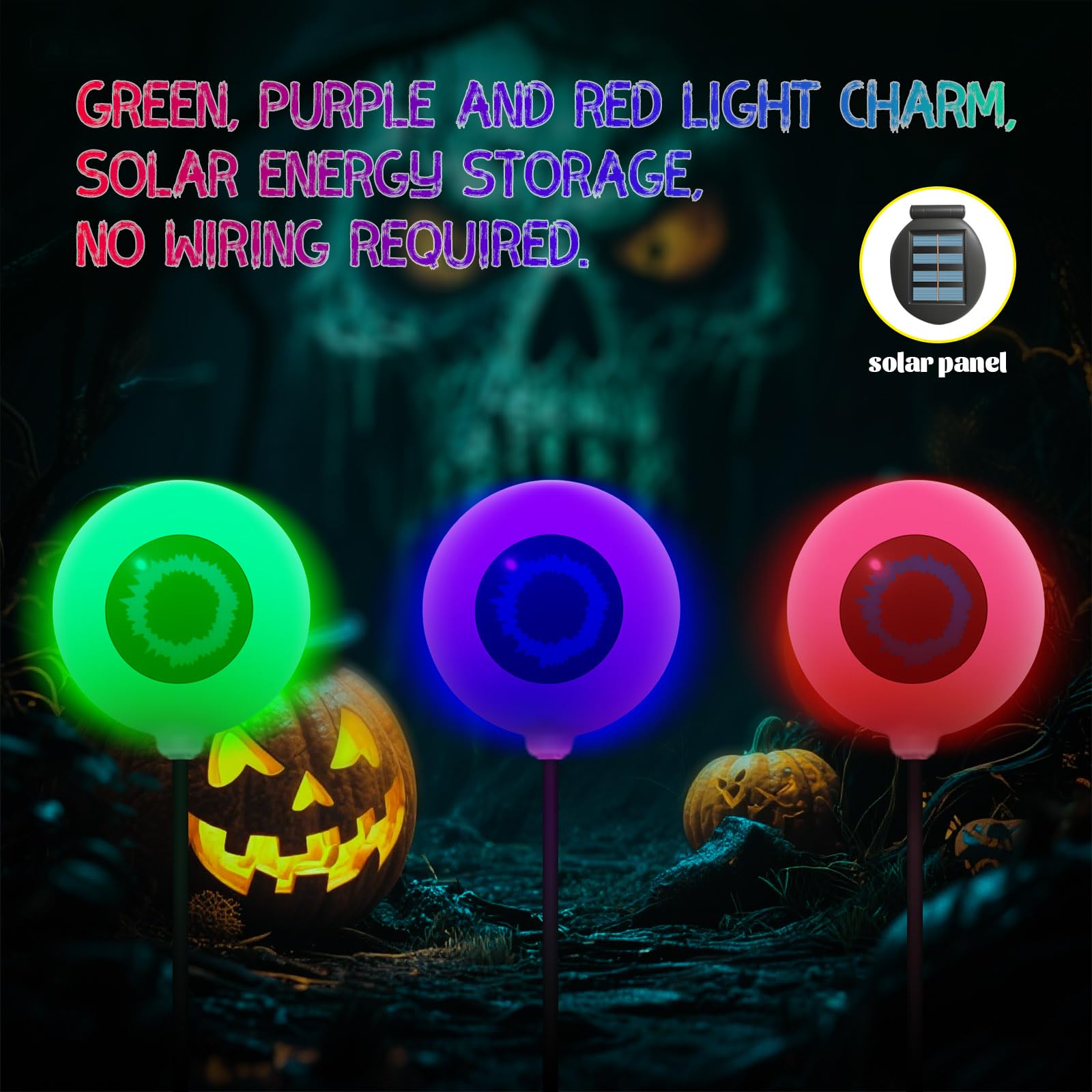 RE:BLEU Halloween Eyeball Lights, 4 Pack, 32 LED, Solar Powered, Purple, Outdoor Decorations, Scary Path Lights for Yard, Model AE002