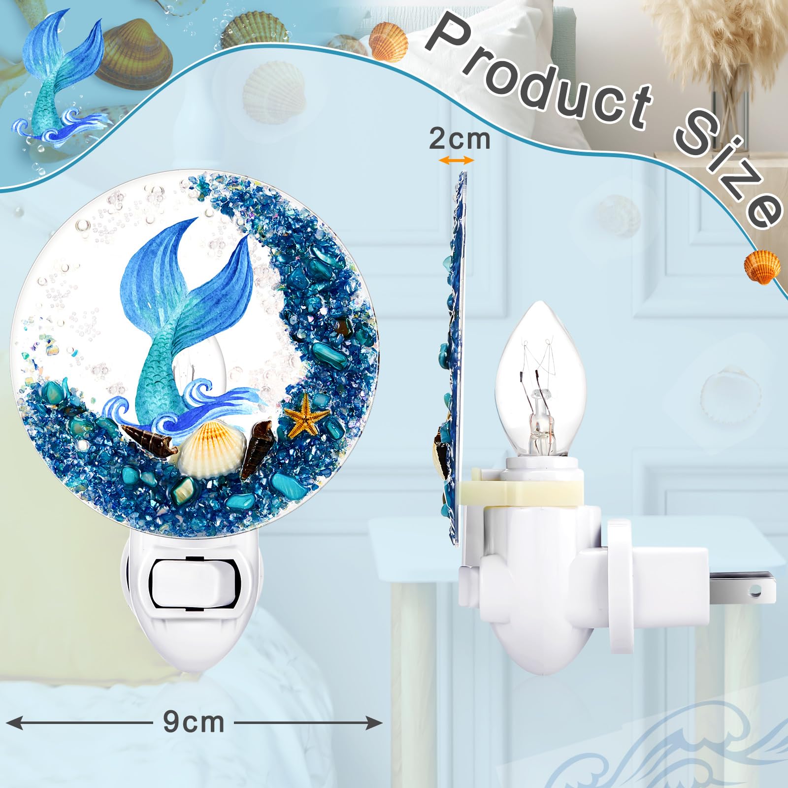 Hortsun Seashell Night Light, Ocean Animal Design, 12 x 8 x 8 cm, Blue, Vintage Beach Lamp for Home, Bedroom, Living Room, Bathroom