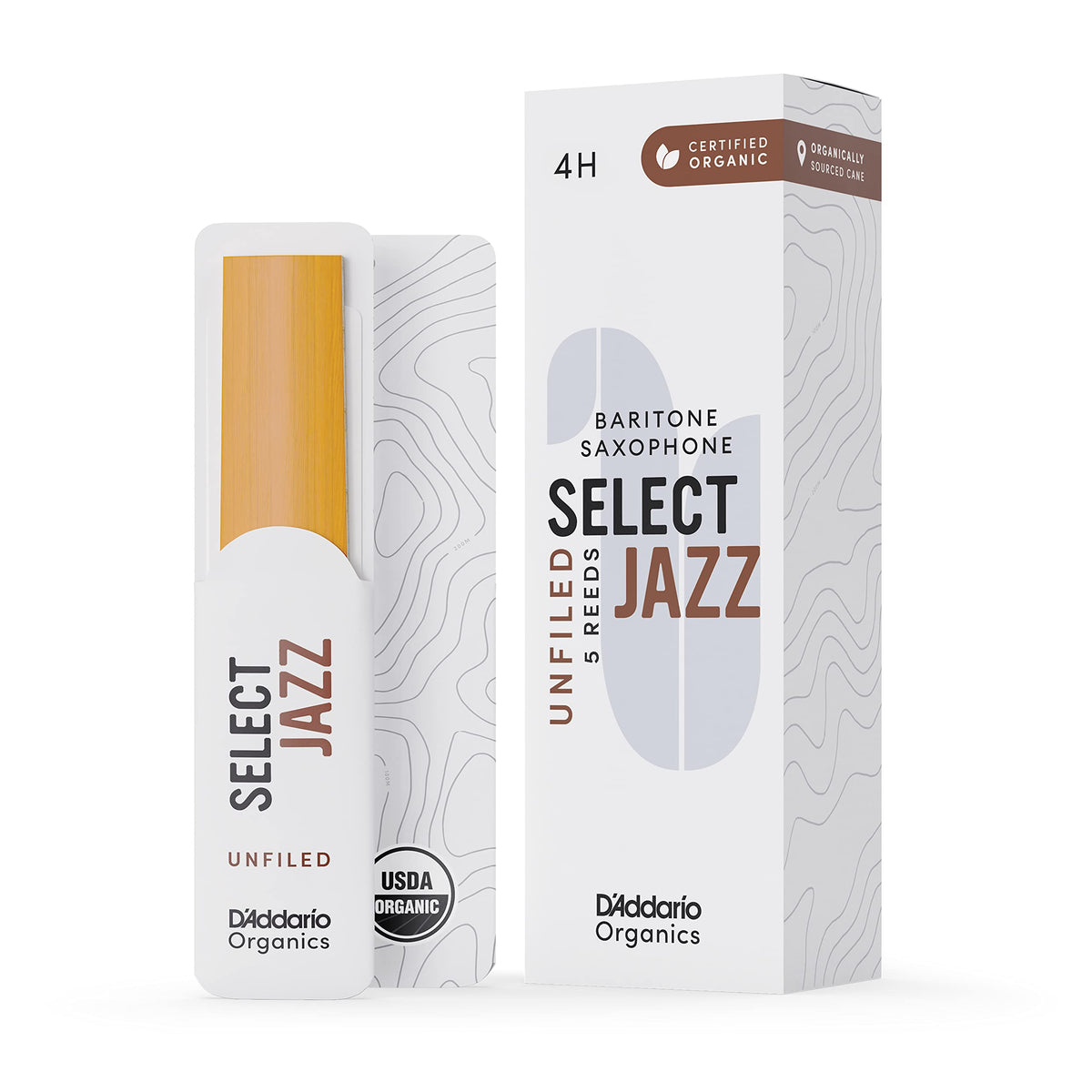 Daddario Organic Select Jazz Unfiled Baritone Saxophone Reeds - Sax Reeds - The First  Only Organic Reed - 4 Hard, 5 Pack