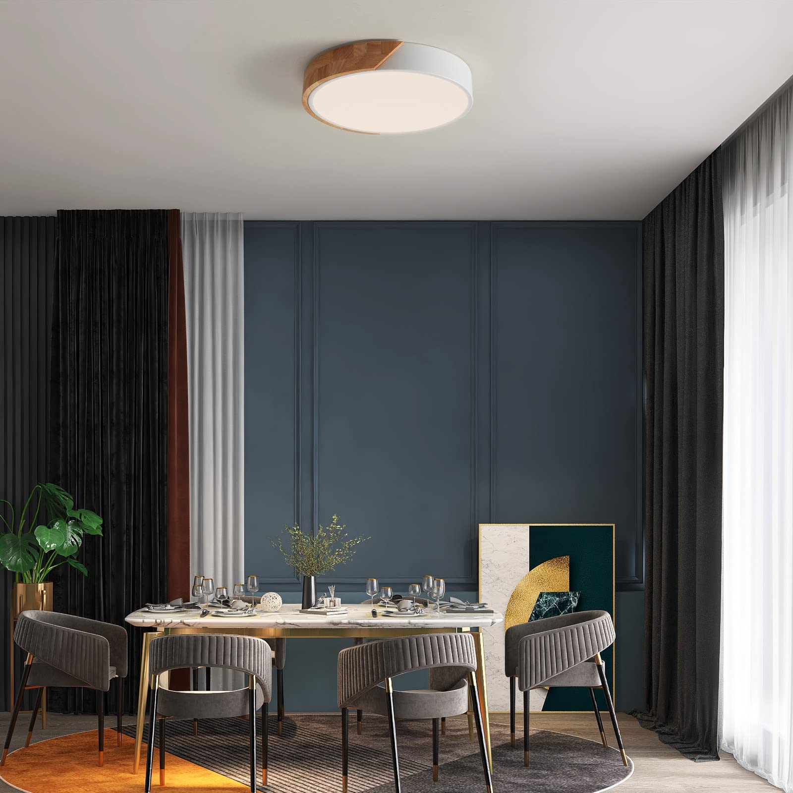 Lufun Led Ceiling Lights, 12 Inch Modern Flush Mount Lighting Fixture,Round Shaped Wood Ceiling Lighting,White,30W,4000K Nautral