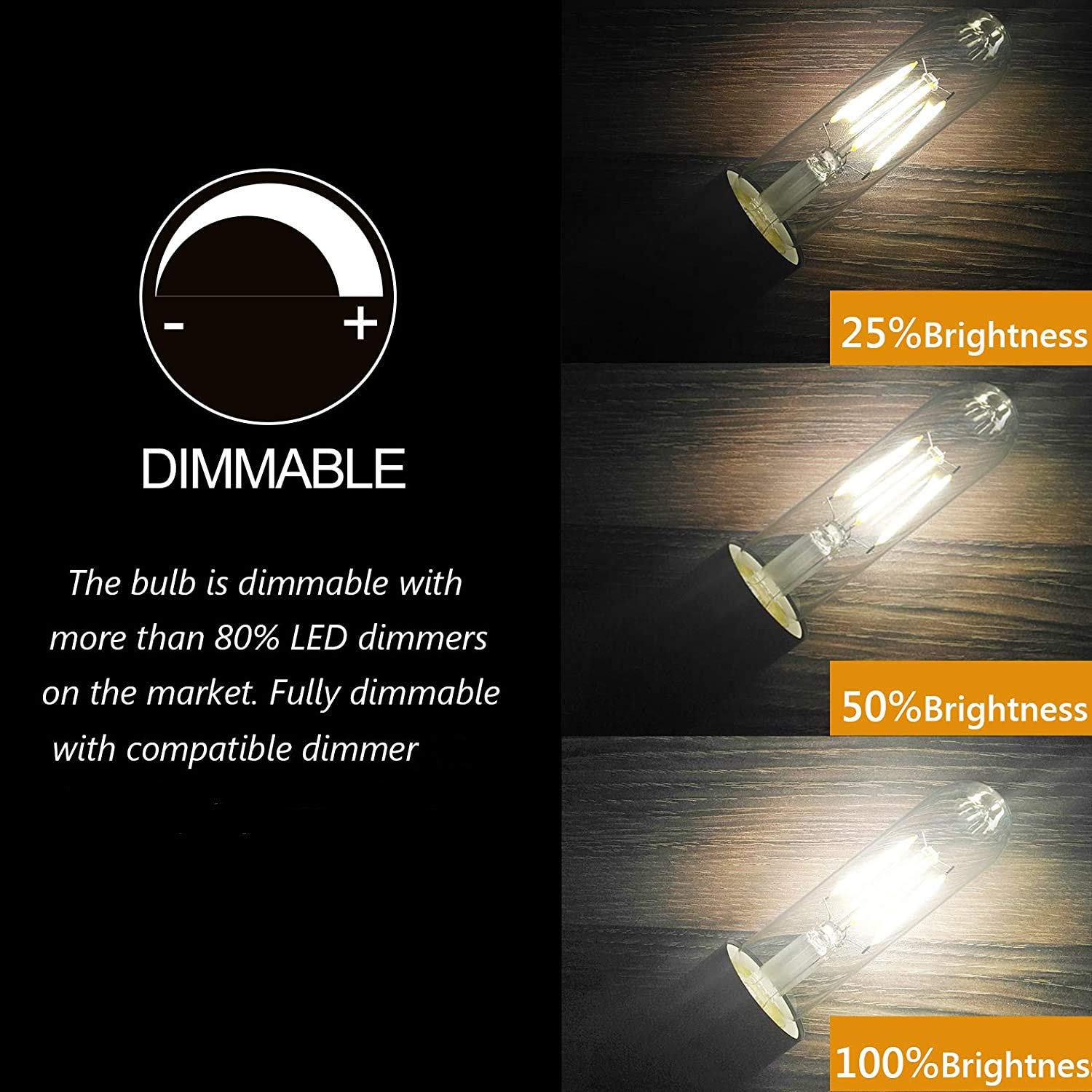 ASOKO Edison Bulb T10 LED 4W Dimmable Vintage Tube Bulbs, 40W Equivalent, Daylight White, E26 Base, 3-Pack