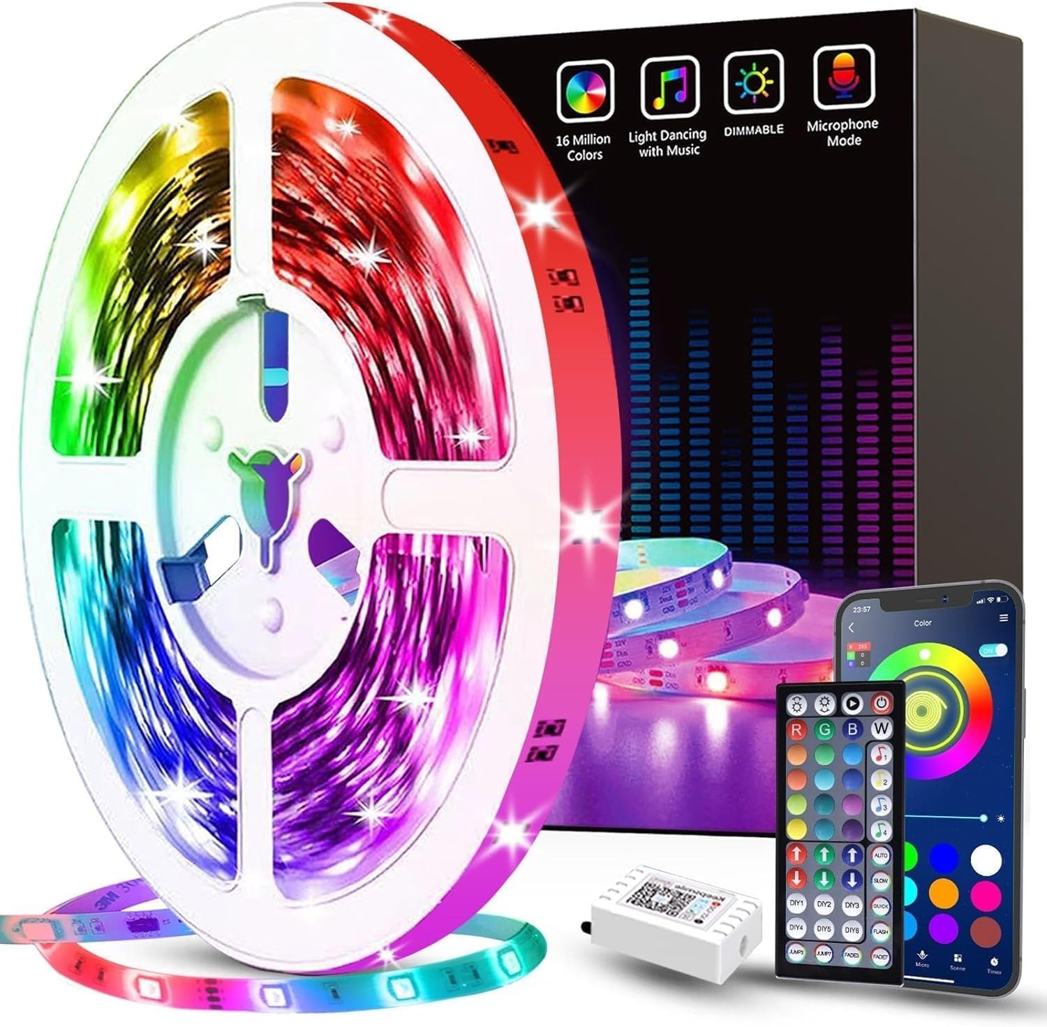 Tenmiro 50ft Led Band Lights  Tenmiro Smart Led Lights Band Music Sync Color Changing Lights App Control and 23keys Remote  Led Lights for Bedroom Party Home Decoration