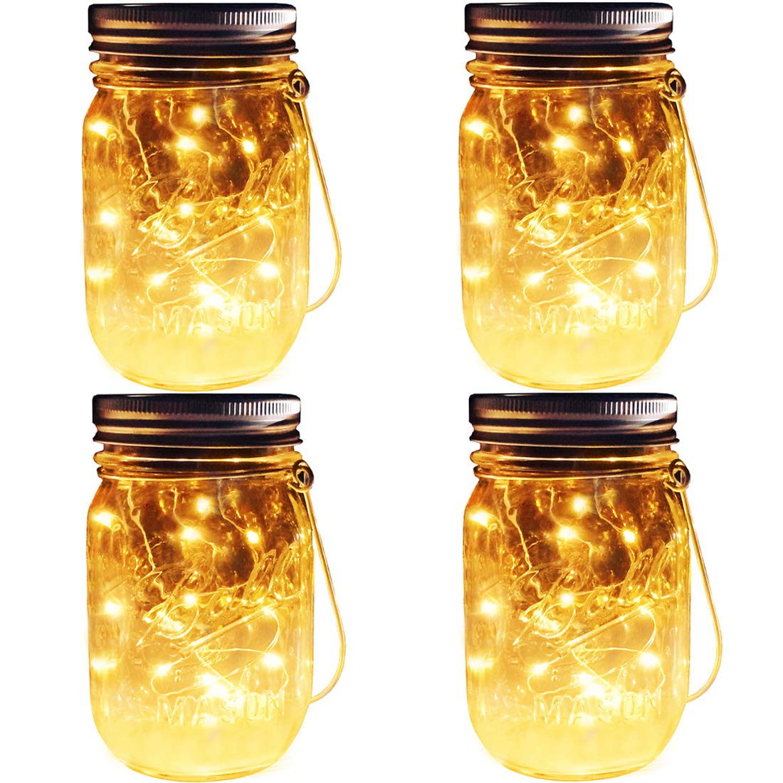 Aubasic Solar Mason Jar Lights, 30 LEDs Waterproof Fairy String Lights, 4 Pack, Glass, Warm White