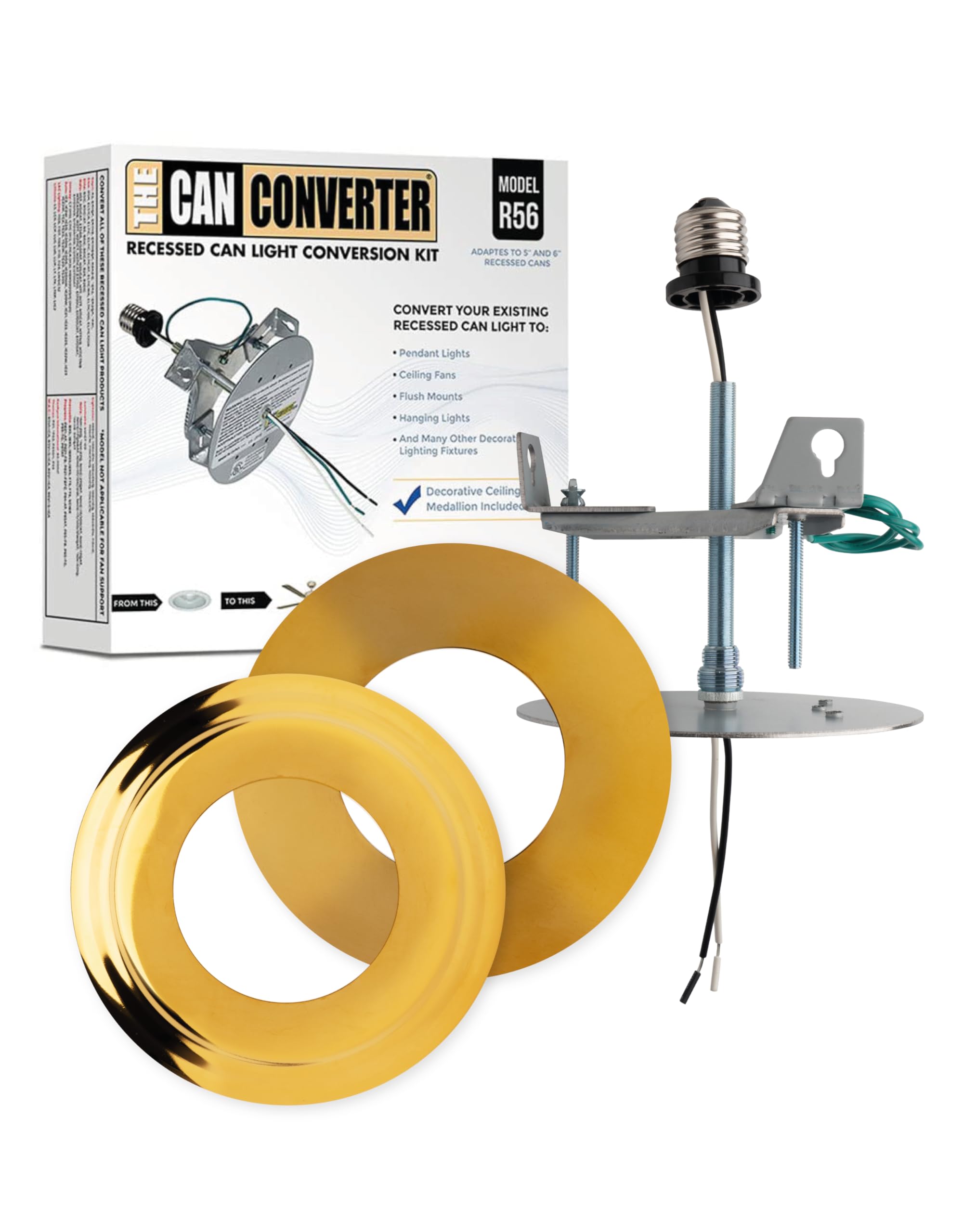 The Can Converter R56WHTFB Recessed Can Light Conversion Kit, Polished Gold Medallion, for Ceiling Fixtures and Fans