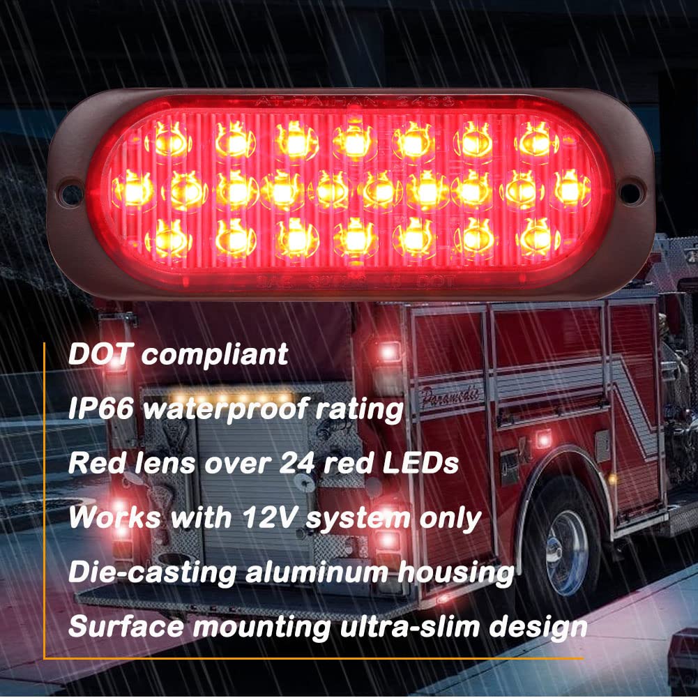 AT-HAIHAN 24 Red LED Trailer Brake Turn Tail Lights, Waterproof, 5.5 Inch, Model AT-DOT-24S-1, DOT Compliant for Truck RV Jeep