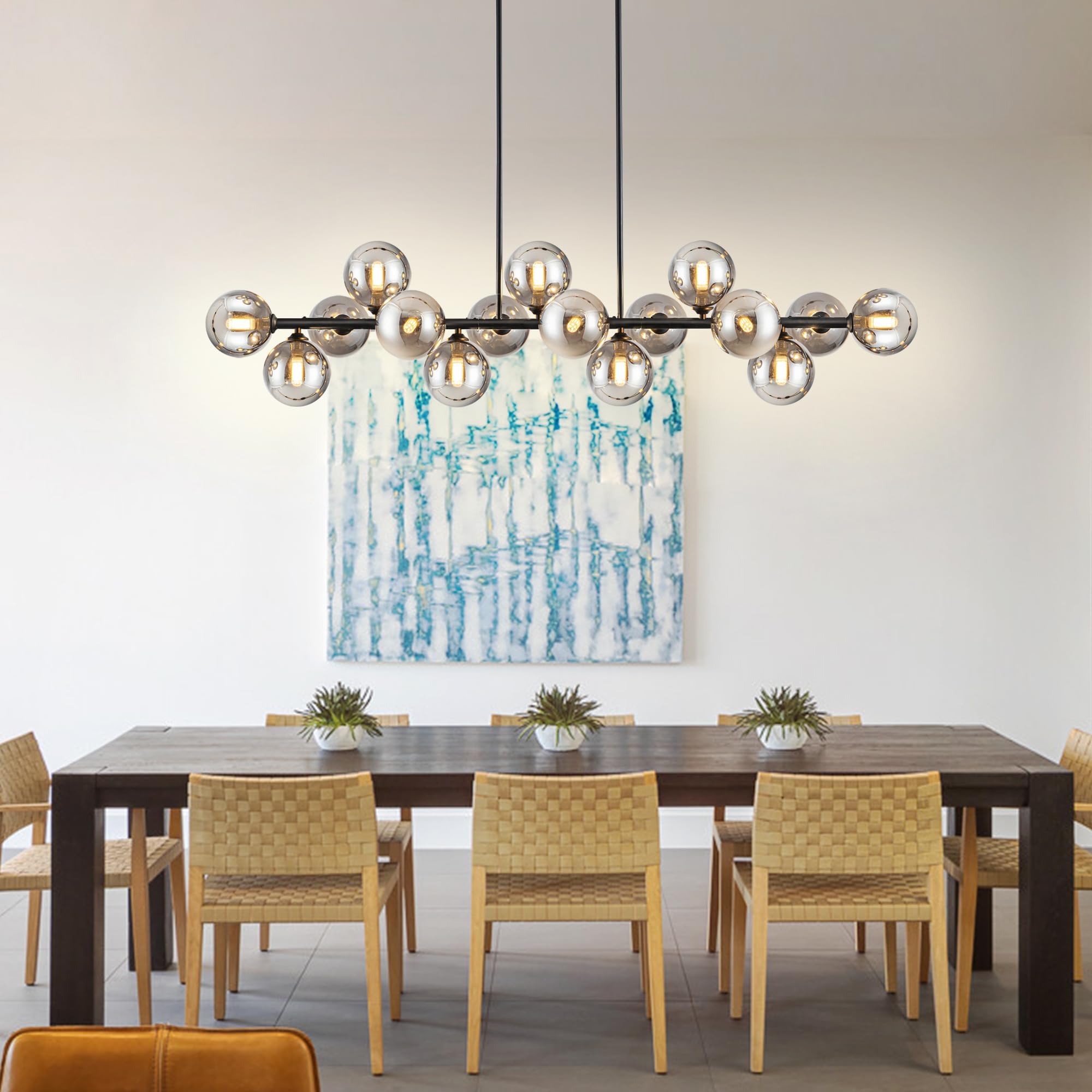 Chandelier,16-Light Large Pendant Lights Kitchen Island Modern Chandeliers For Dining Room Gray Island Lights For Kitchen Farmho