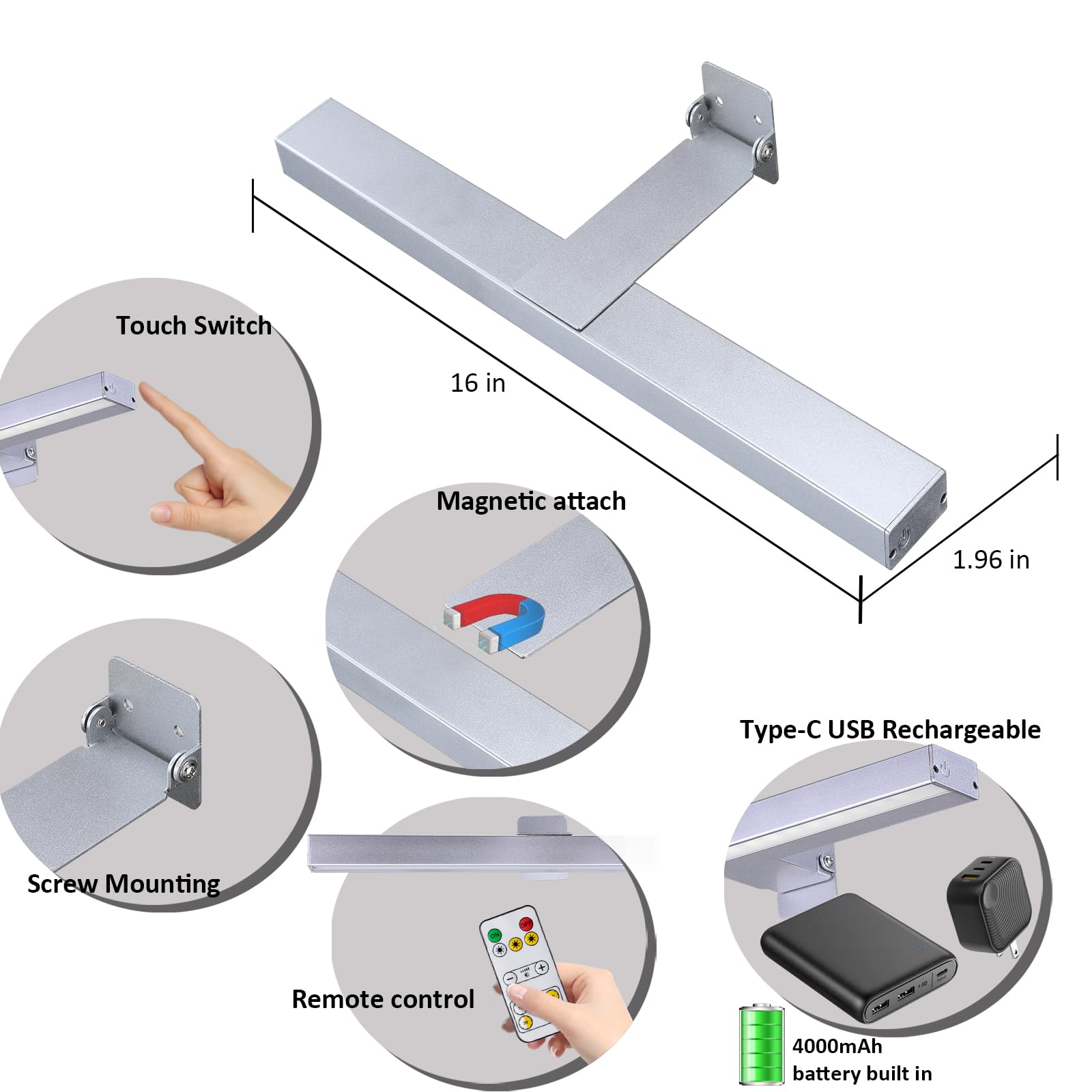 Mioblue Wireless Picture Lights With Remote, Metal 16In Recgargeable Battery Painting Light Display Lamp With 3 Lighting Modes,