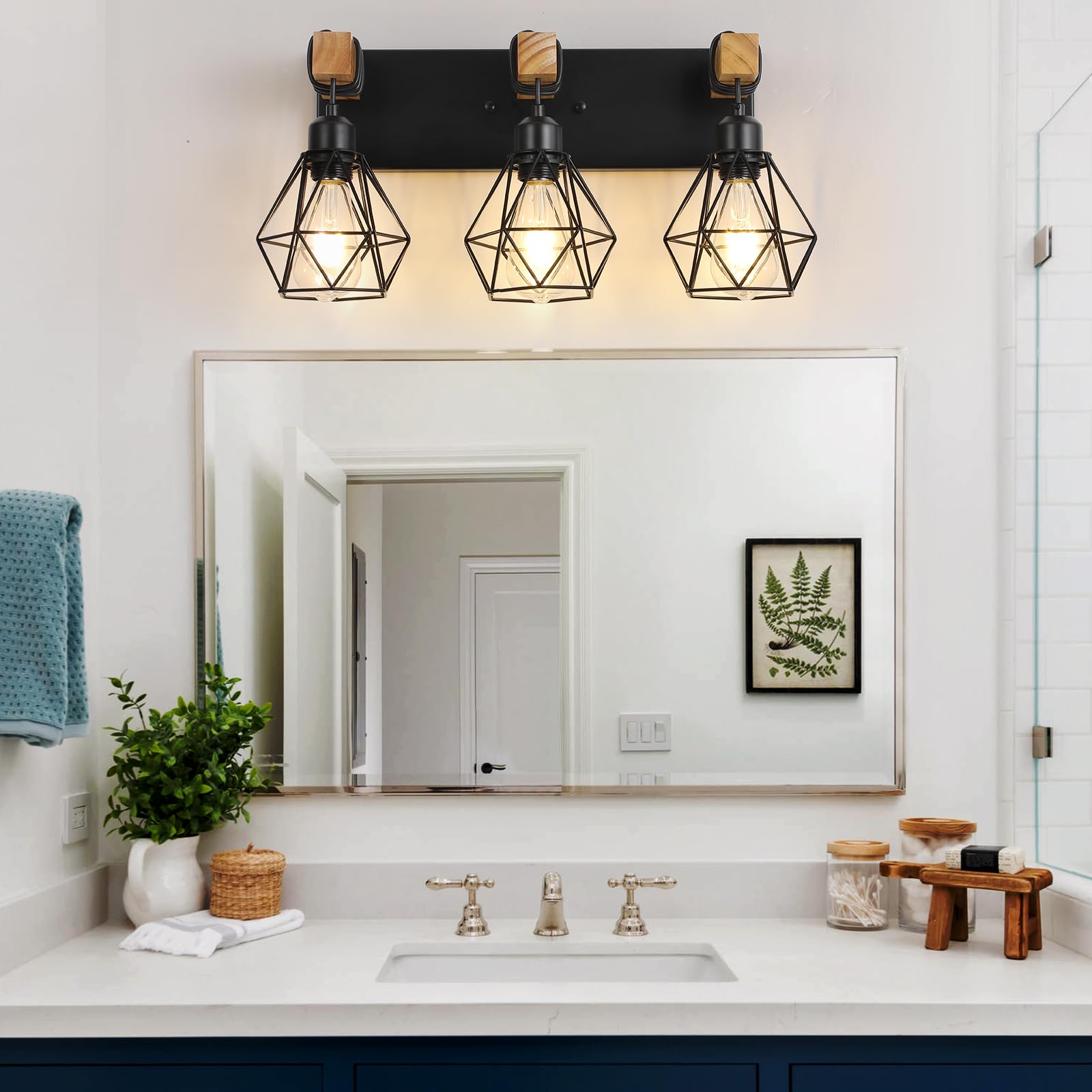 VbiTmn Farmhouse Vanity Light 3-Light Metal Black Wall Sconces for Bathroom, Living Room, Bedroom, Hallway VB021