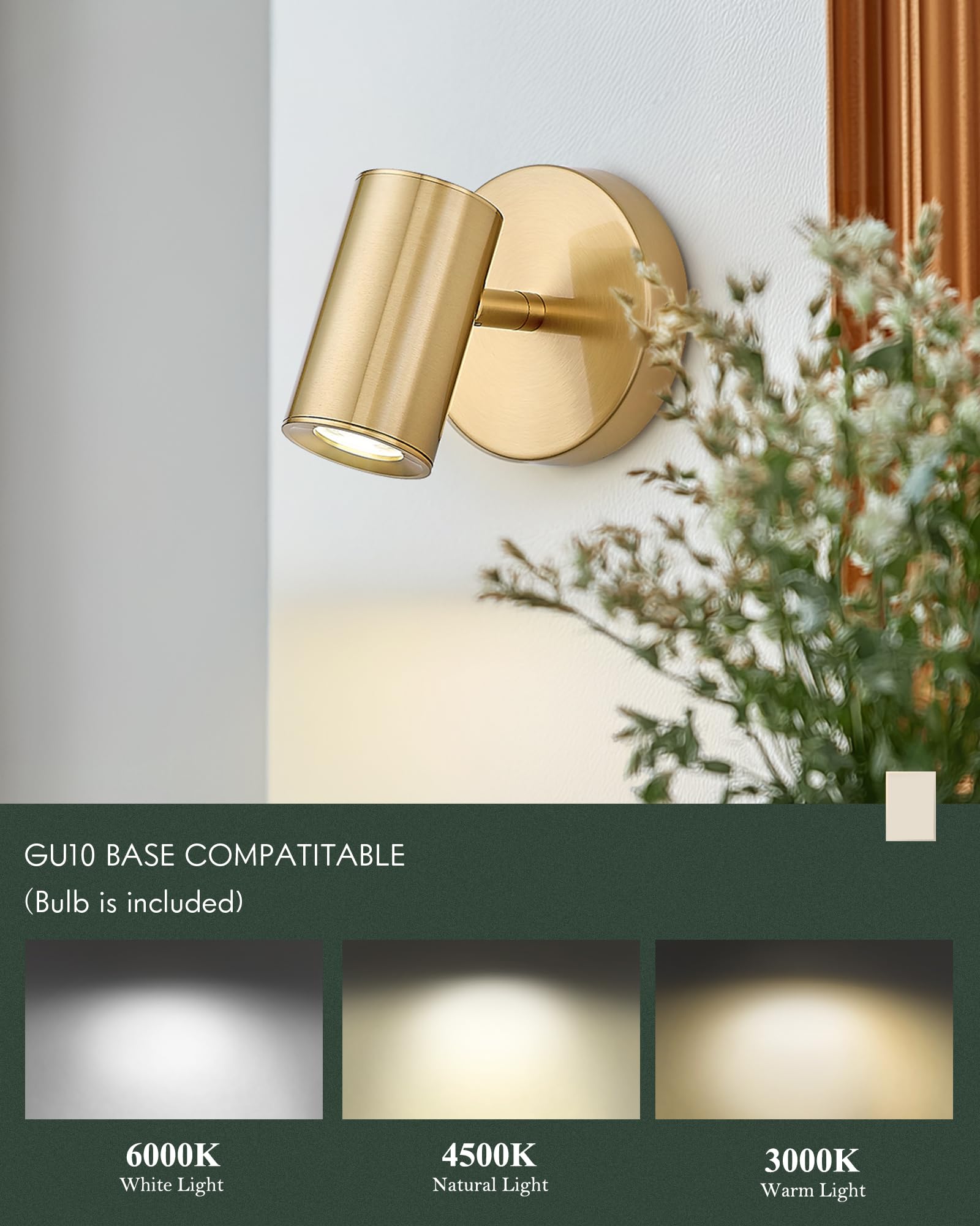 Cargifak Gold Wall Sconce  Modern Wall Light Fixture  Led Track Lighting With Gu10 Bulb For Bedroom Entryway Bathroom Kitchen Cksl4830-1W-Bb-B