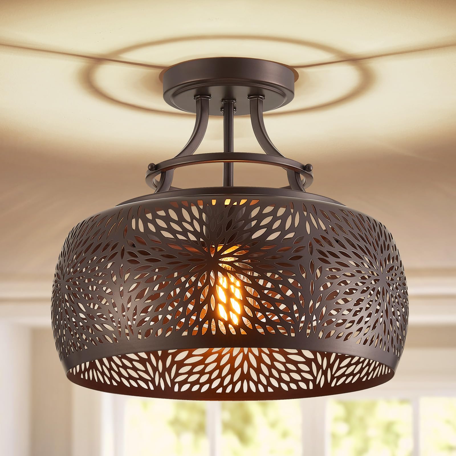 WUZUPS Chandelier Ceiling Light Fixture, Rustic Industrial Design, 11.8in H x 13.4in W, Oil Rubbed Bronze, Model USHD9606-M-ORB-S
