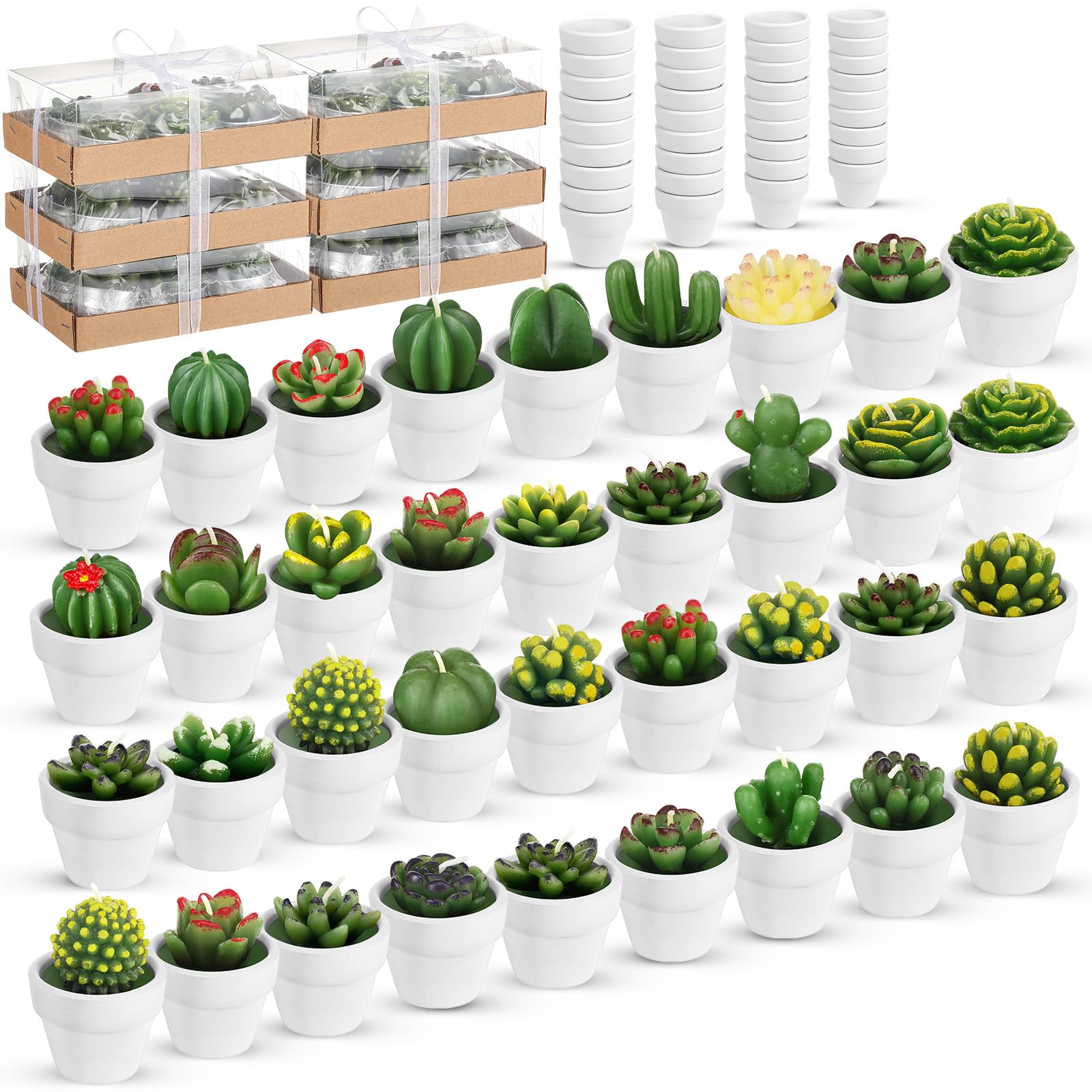 Shihanee 36 Pcs Succulent Cactus Tealight Candles with Mini Terracotta Pots, Spring Decor, Fiesta Cinco De Mayo Party Decoration