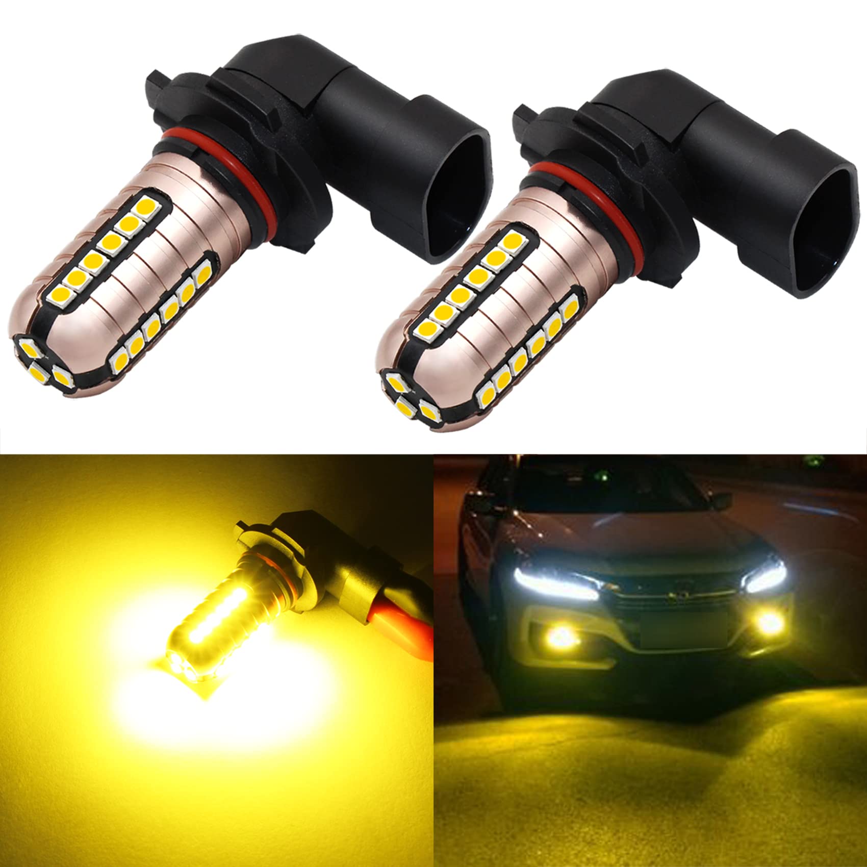 PHINLION H10 Yellow LED Fog Light Bulbs 3000 Lumens Super Bright 27-SMD Replacement for DRL or Fog Lamps
