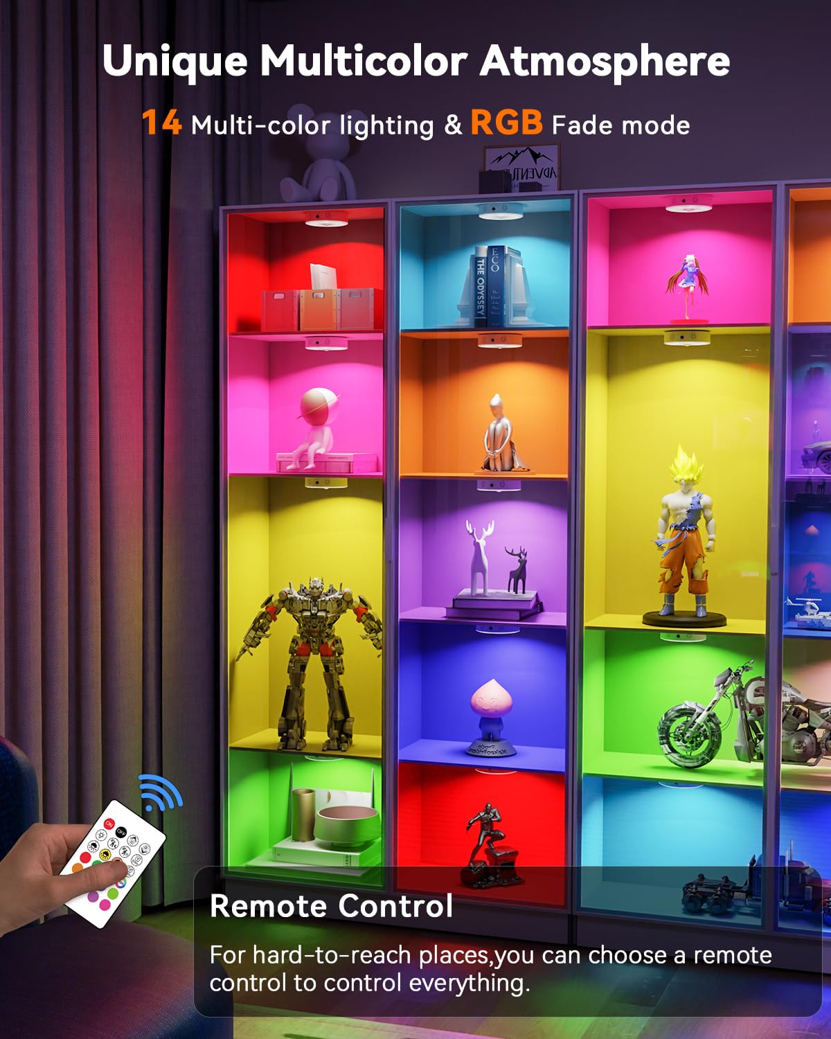 Puck Lights With Remote Control  Rechargeable Under Cabinet Lighting  3 Color Temps  12 Rgb Color Led Motion Sensor Lights Wireless  Dimmable Under Counter Lights For Closet  Kitchen