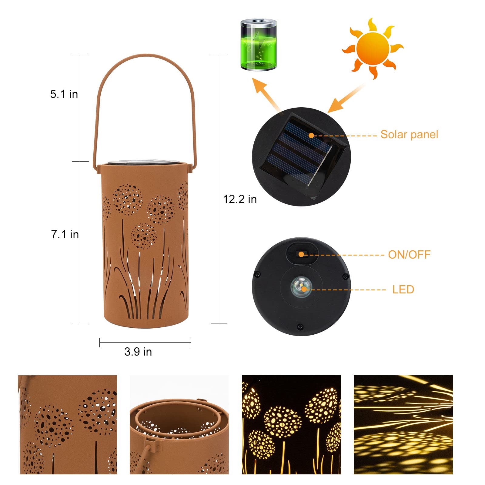 Solar Lanterns Outdoor Waterproof - Dandelion Solar Table Lamp Metal Decoration, Solar Table Lights For Desk Patio Lawn Patio Pa