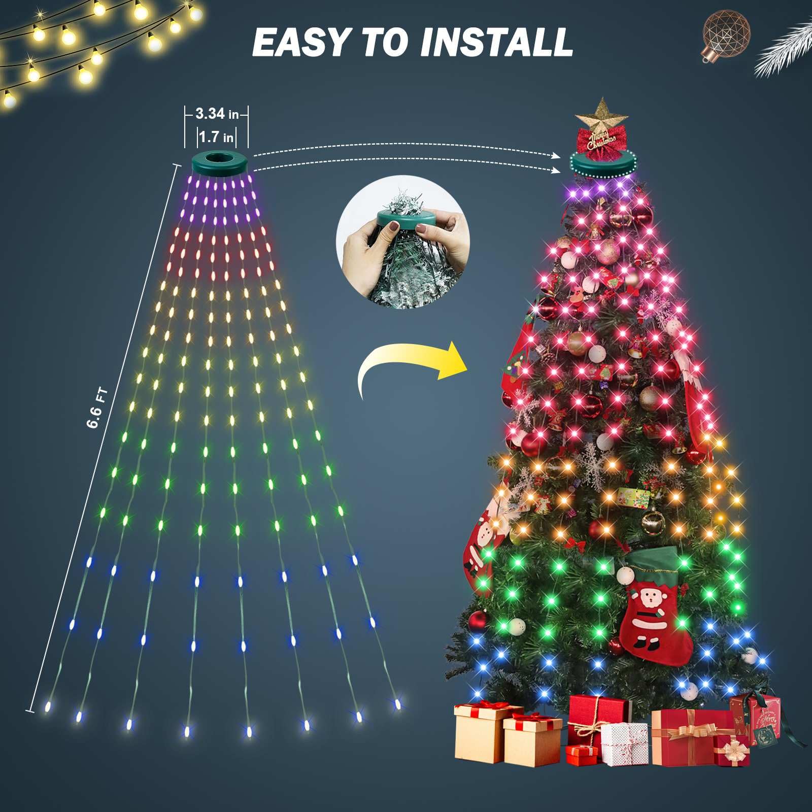 ASTRAEA 200 LED Christmas Tree Lights, 6.6FT x 10, Multicolor, Remote Control, 24 Modes, Indoor/Outdoor Decor