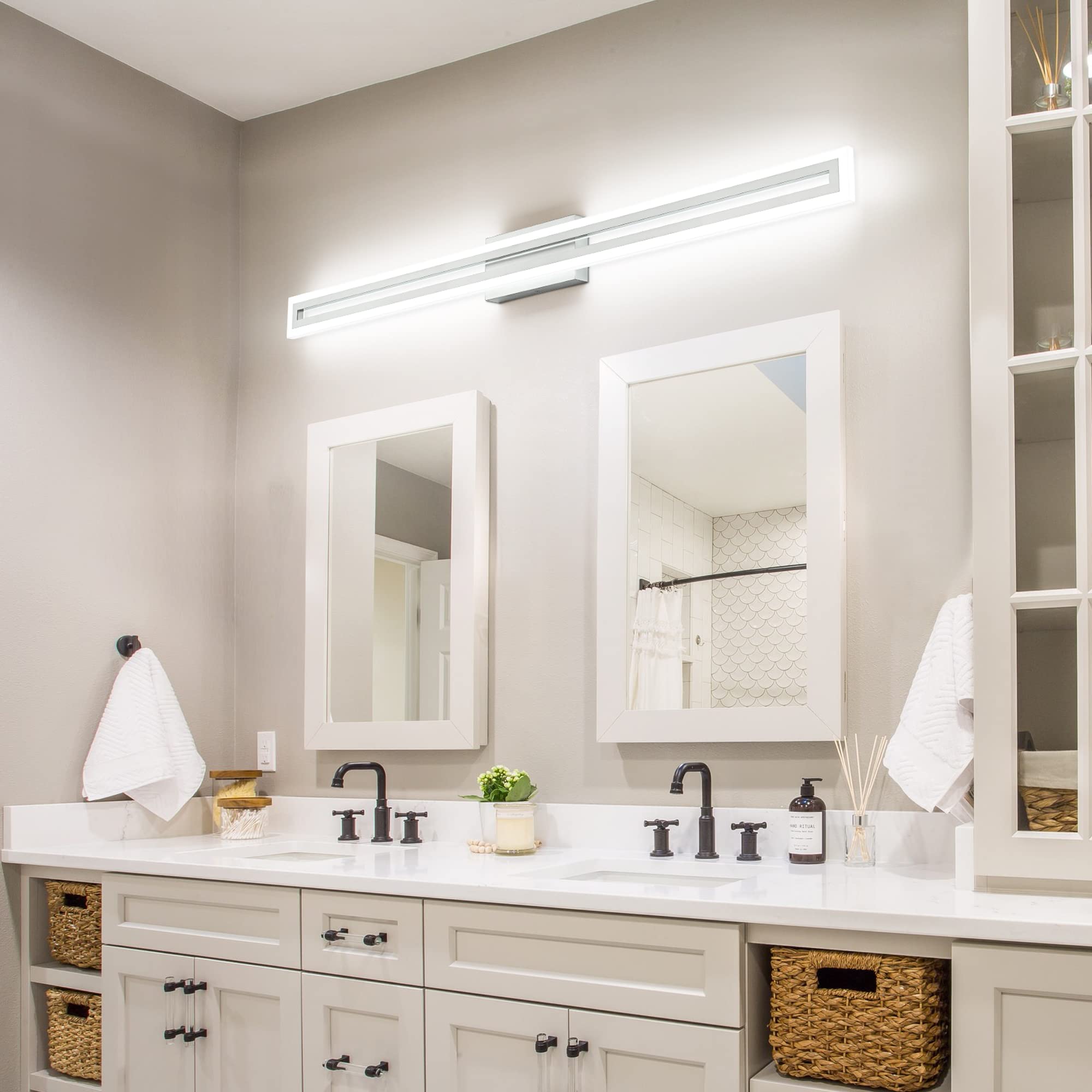 SOLFART 48 Inch LED Bathroom Vanity Light Fixtures, Brushed Nickel, 6000K, Non-Dimmable