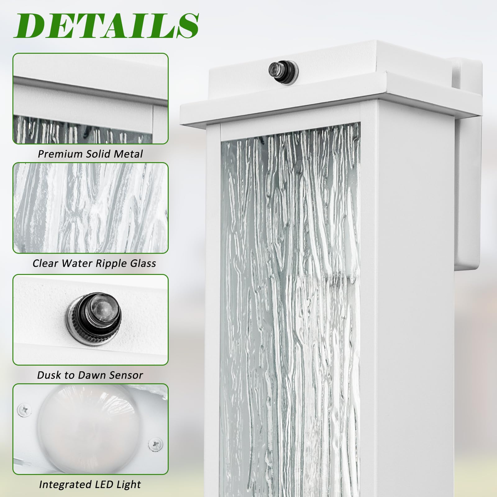 VenzBlomia White LED Dusk to Dawn Outdoor Wall Lanterns, 16 Farmhouse Sconce Light, Waterproof Industrial Design, 2 Pack