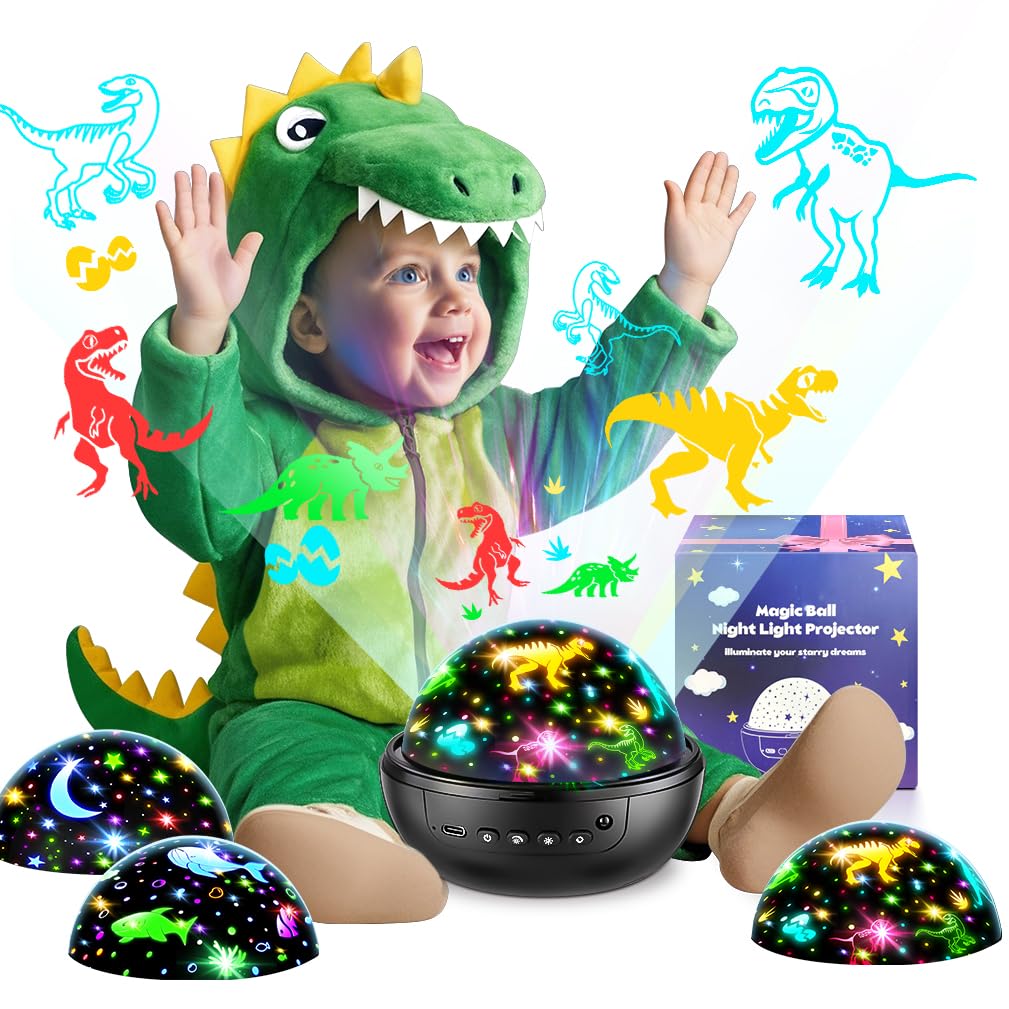 Dinosaur Toys for Kids 5-7, Remote+3 Films+93 Effects Kids Night Light Projector for Kids Room, 3 Timer+5 Brightness Dinosaur To