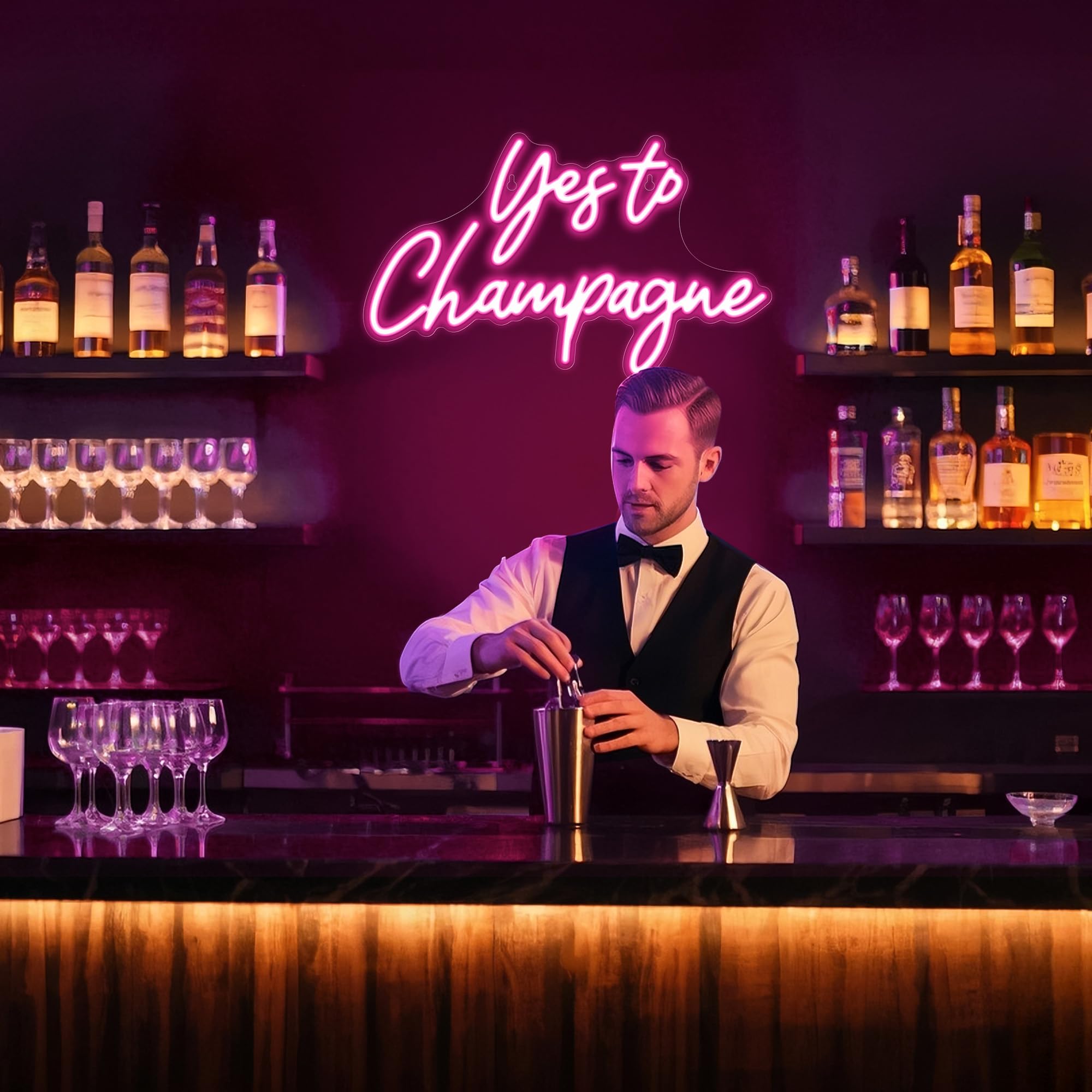 Kavaas Yes To Champagne Neon Sign 15 X 9.1  Neon Bar Signs For Home Bar Decor  Man Cave Pub Party - Best Gifts For Champagne Lover  Birthday  Christmas