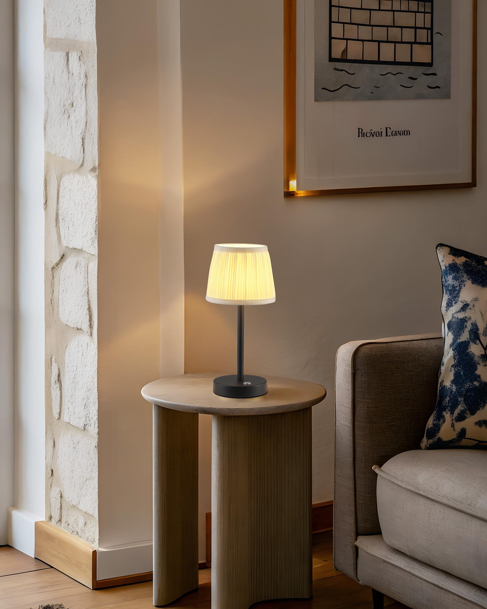 Pusu Cordless Led Black Table Lamp  Rechargeable 4000Mah 3 Way Dimmable Bedside Small Lamp With Fabric Shade  Lighting For Bedroom  Kids Room  Bathroom  Kitchen  Home Decor  Gift  Night Light