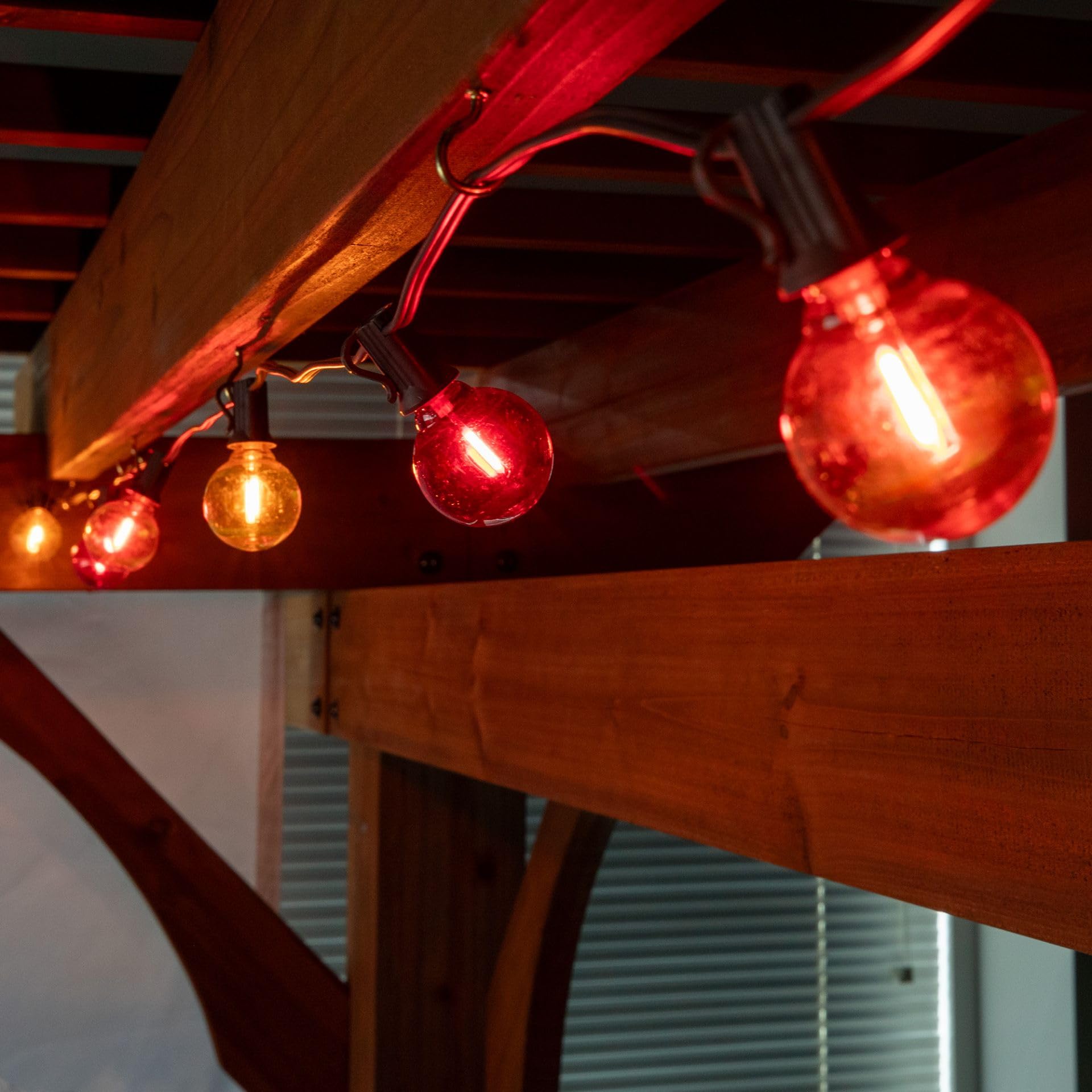 Novelty Lights G40 Filament LED String Light, Translucent Red/Orange/Yellow Bulbs, 25 Globe Lights with 12 Spacing on Green Wire