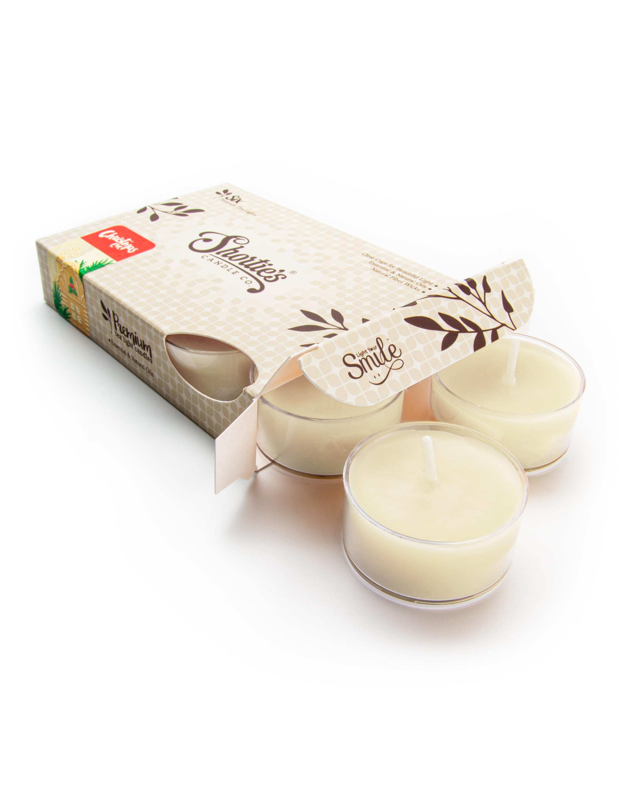 Shorties Candle Company Christmas Eve Tealight Candles - 6 Highly Scented Beige Tea Lights - Made in The USA - Model AX-AY-ABHI-22686