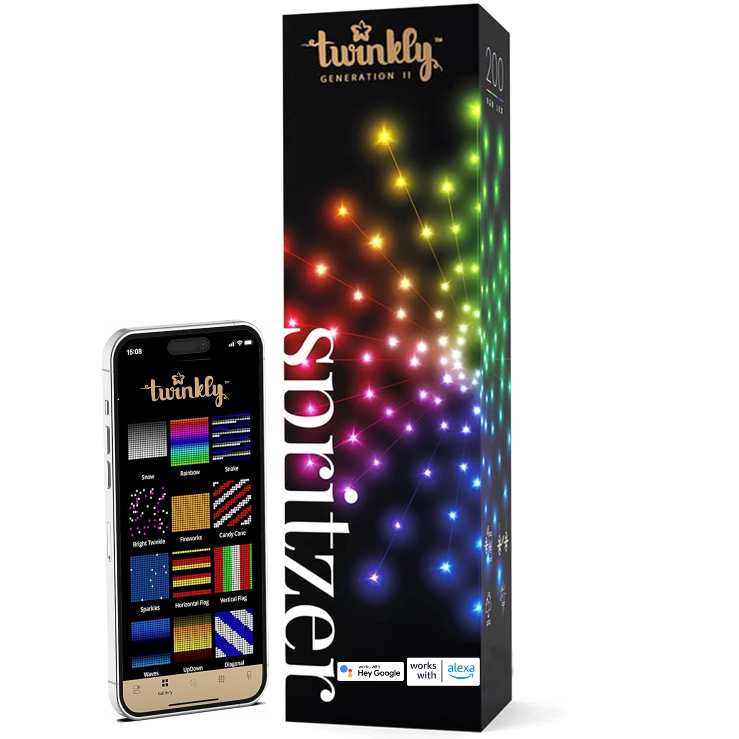 Twinkly Spritzer TWB200STP-WUS App-Controlled LED Lights Spritzer with 200 RGB (16 Million Colors) LEDs. 16 inches Diameter. White Wire. Indoor and Outdoor Smart Lighting Decoration
