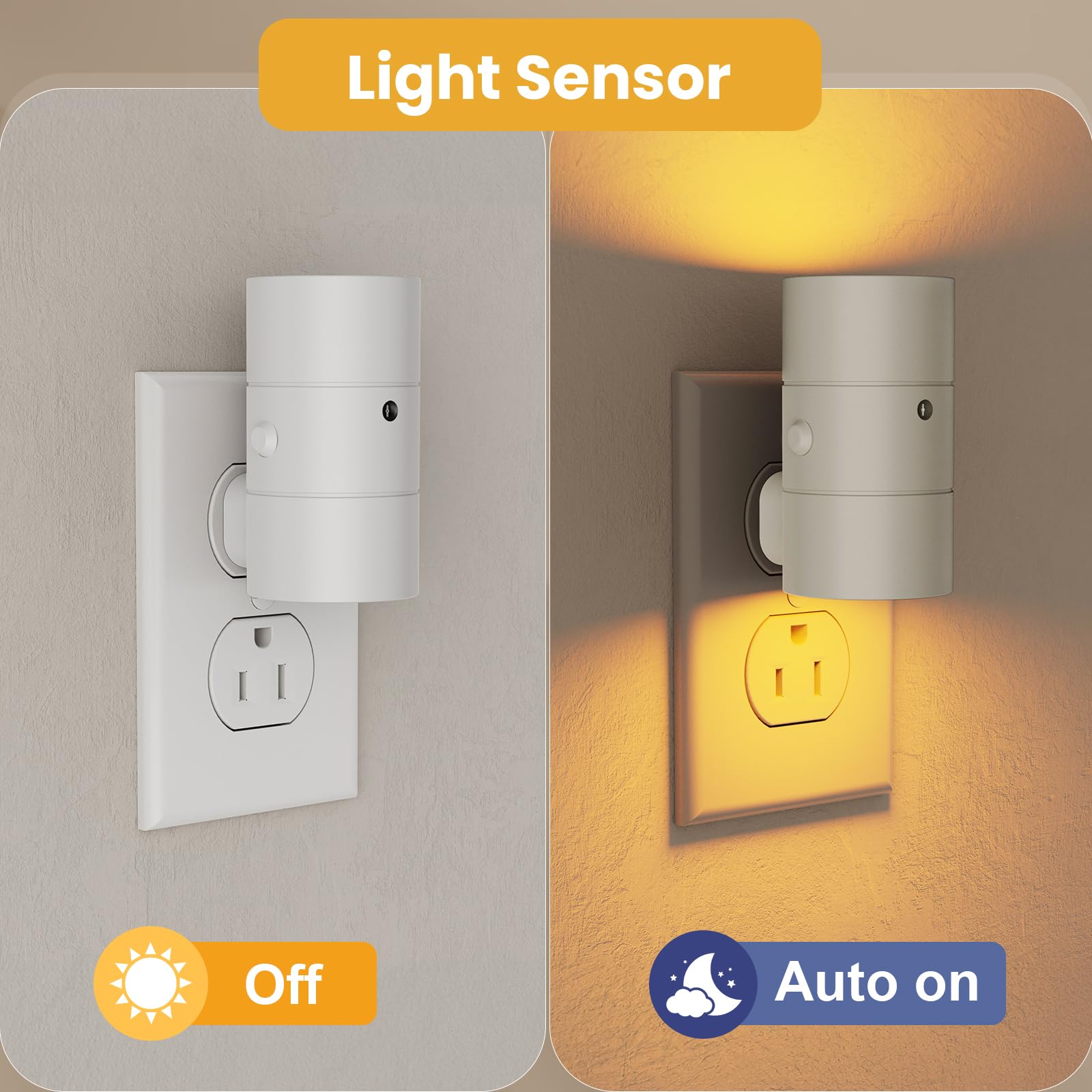 VOLISUN Dimmable LED Night Light, 0-100LM Adjustable Brightness, Amber/3000K/4500K, 4 Pack, White, Model XYD001-amber