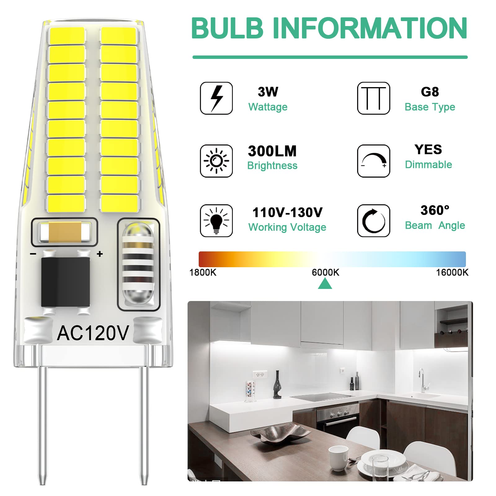 DUMILOO 12-Pack G8 LED Bulb Dimmable 20W/25W Halogen Replacement, Daylight White 6000K, Silica Gel, for Under Cabinet P