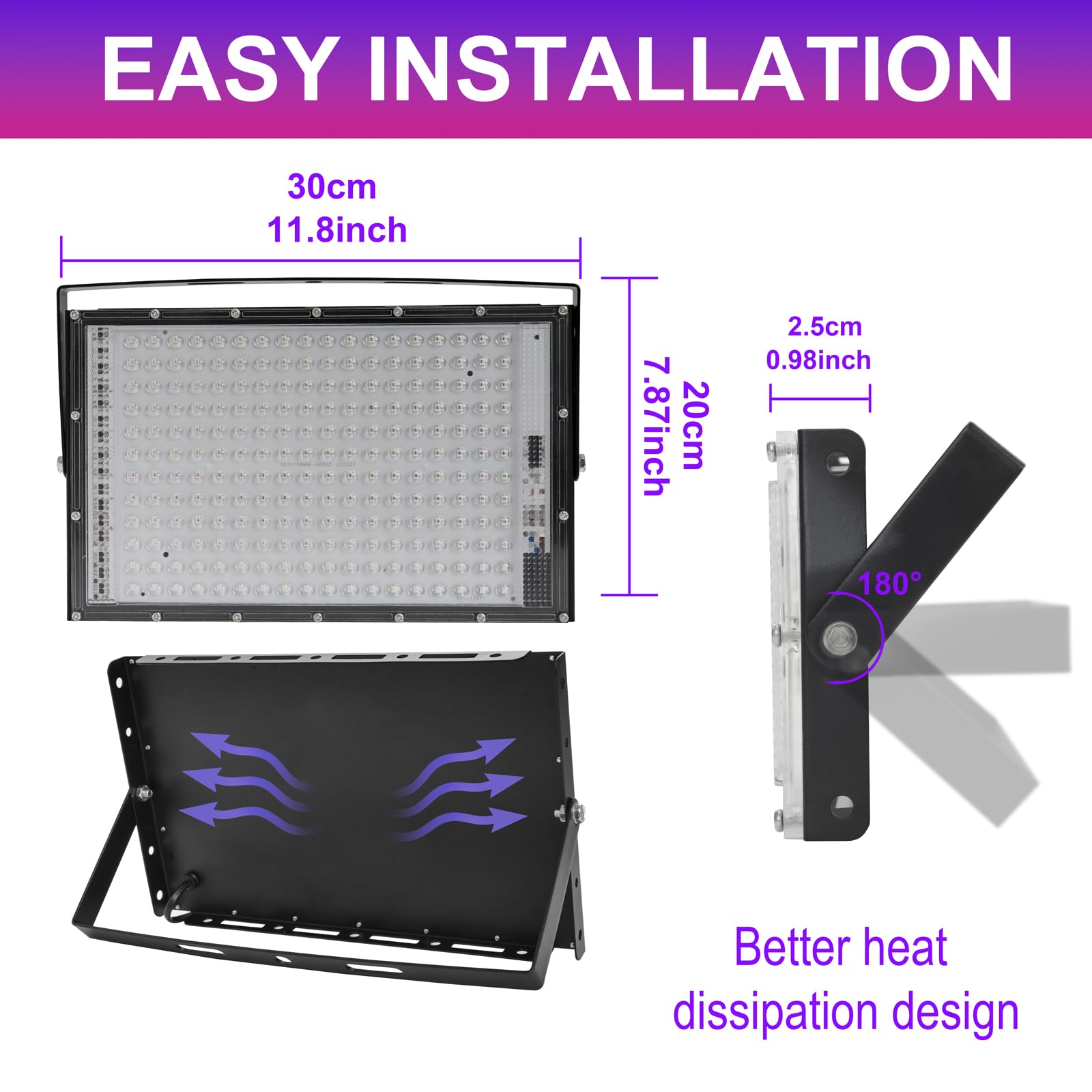 200W Led Black Lights For Glow Party - Waygor Ip65 Waterproof Uv Blacklight Floodlight 395Nm Black Light Spotlight Purple Black
