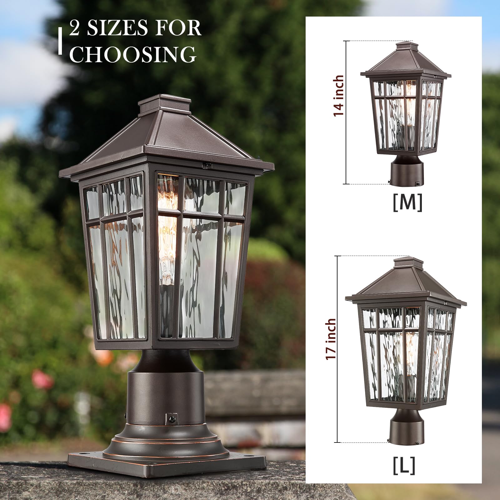 Darkaway Outdoor Post Lights Lamp Post Light Fixture, Waterproof Aluminum Housing With Water Ripple Glass, Fence Post Deck Light