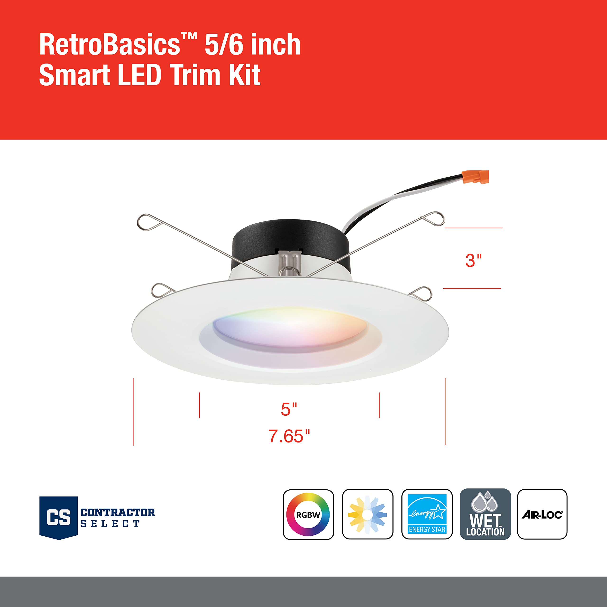 Juno RB56SC RGBW RetroBasics Smart Downlight, 5/6-Inch, Matte White, Switchable RGBW